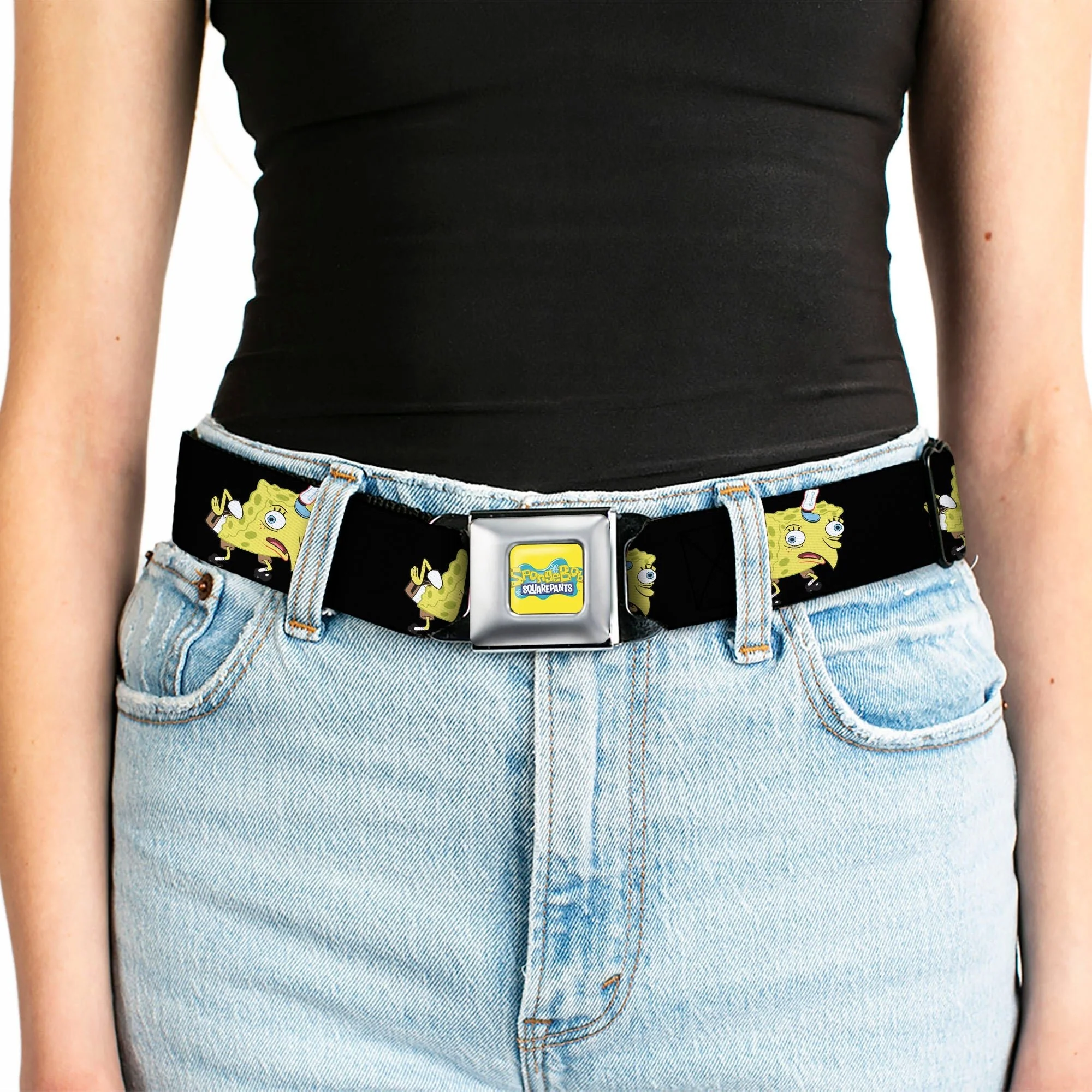 SpongeBob SquarePants Seatbelt Belt Mocking Pose Full Color Black - Image 5