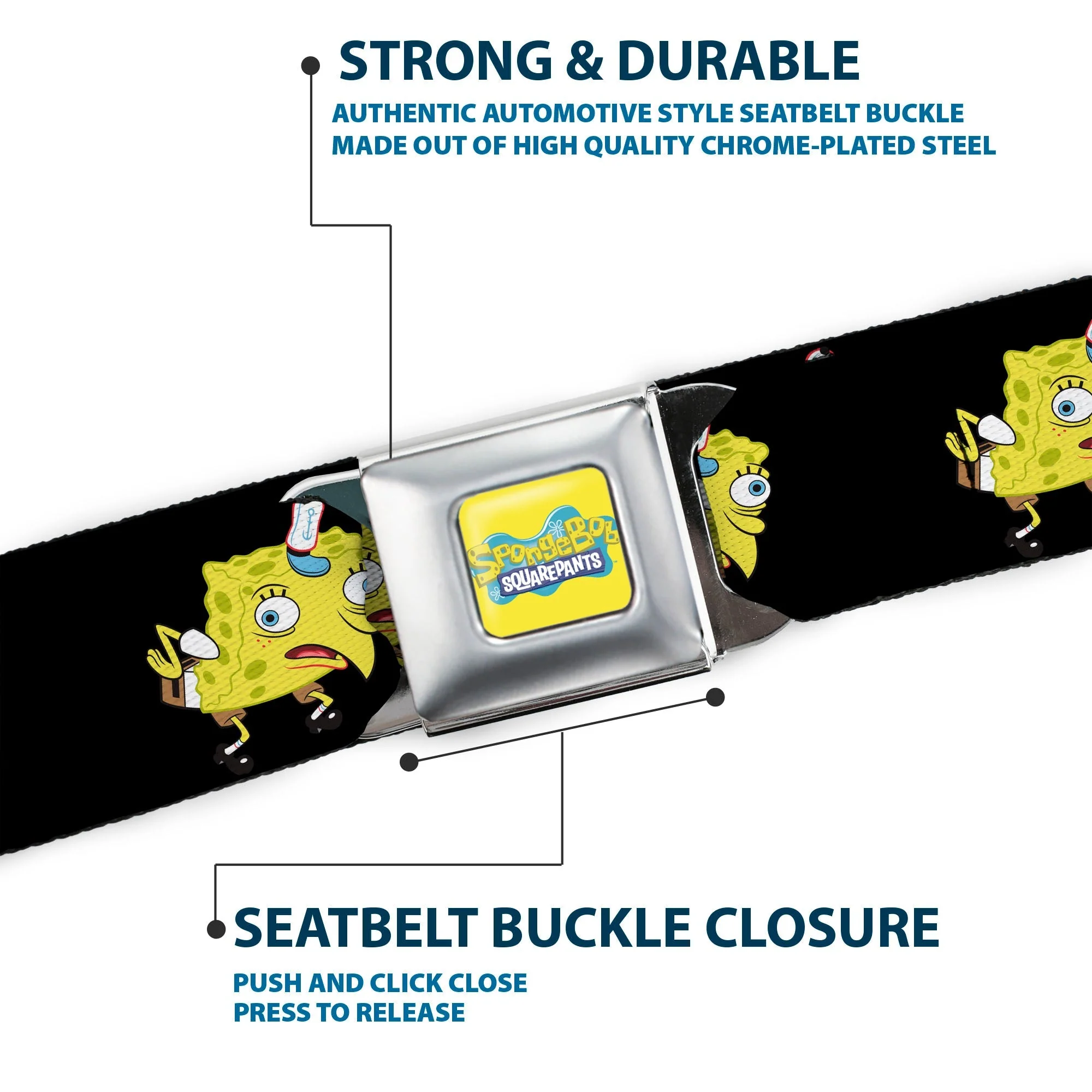 SpongeBob SquarePants Seatbelt Belt Mocking Pose Full Color Black - Image 7