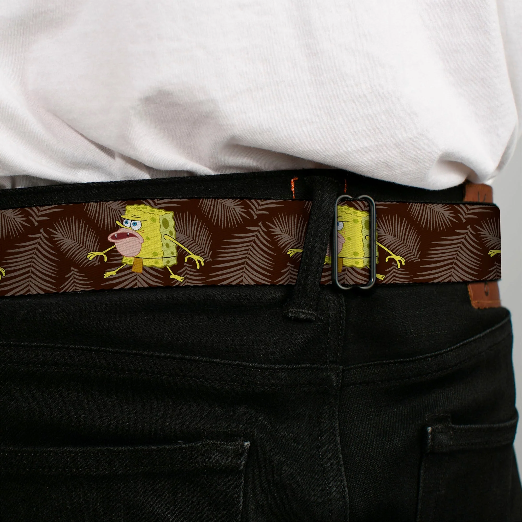 SpongeBob SquarePants Seatbelt Belt Logo Full Color Primitive Pose Black Gray Webbing - Image 4