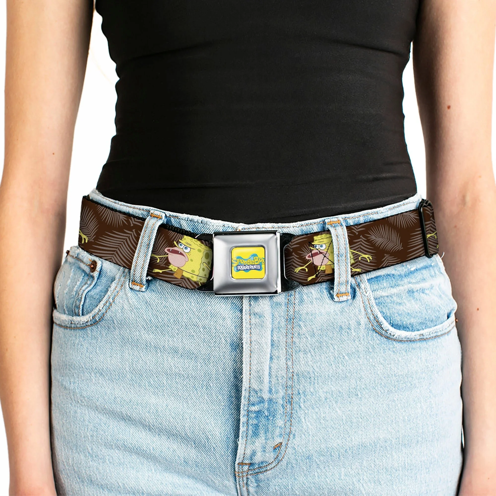 SpongeBob SquarePants Seatbelt Belt Logo Full Color Primitive Pose Black Gray Webbing - Image 5