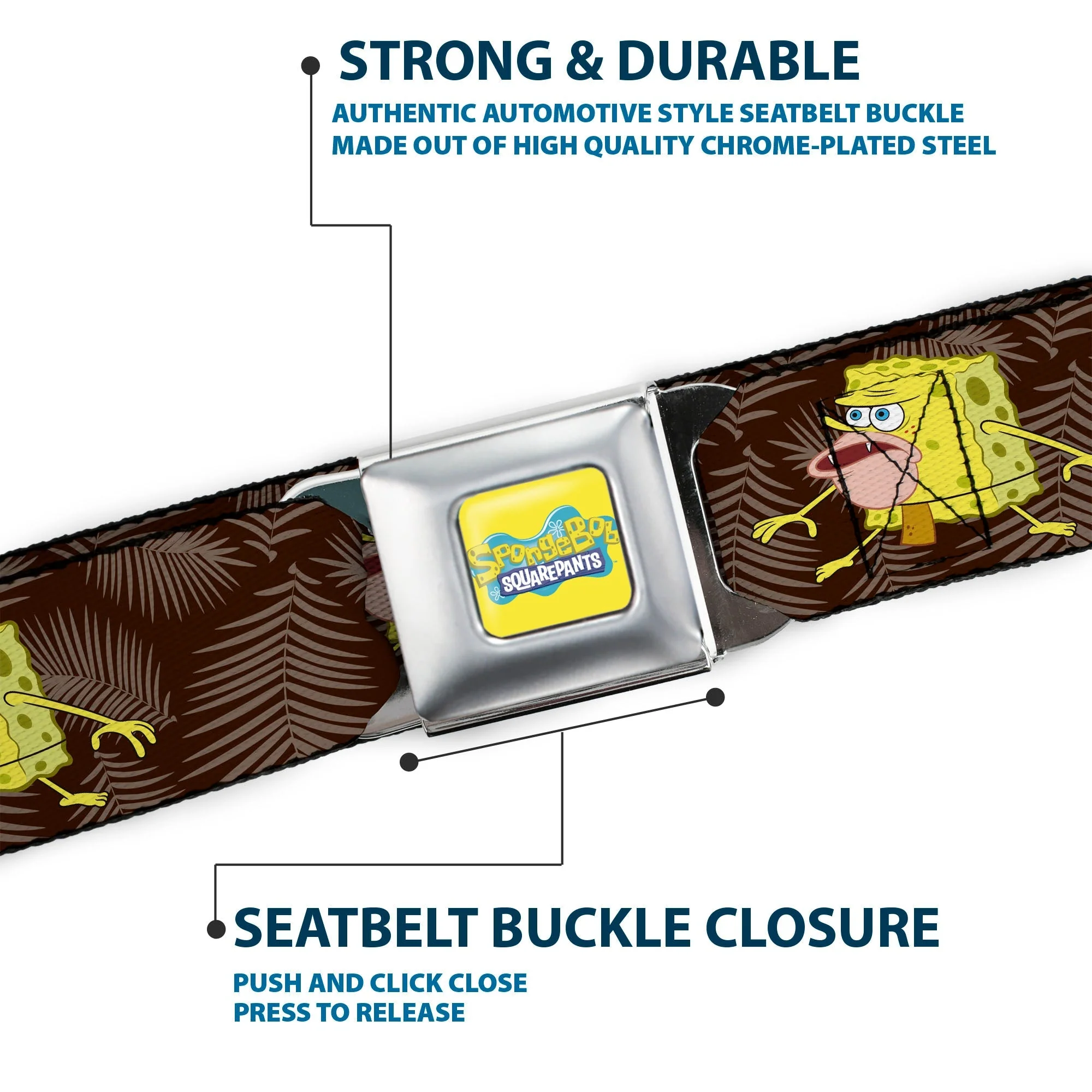 SpongeBob SquarePants Seatbelt Belt Logo Full Color Primitive Pose Black Gray Webbing - Image 7