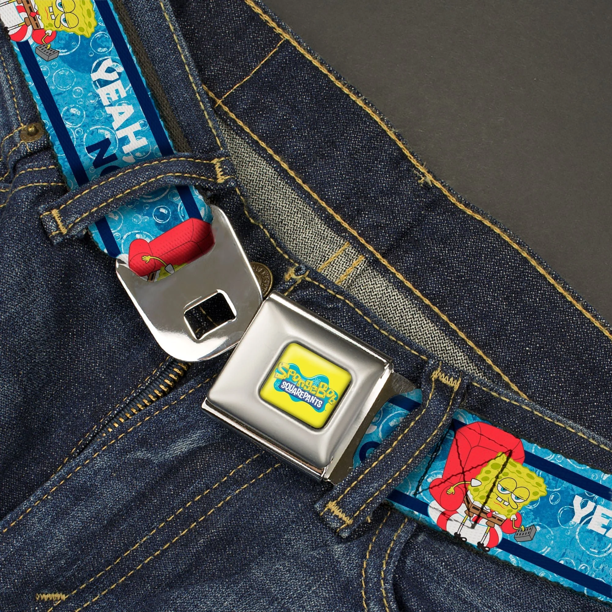 SpongeBob SquarePants Logo Seatbelt Belt Imma Head Out Pose Yellow and Blue - Image 2