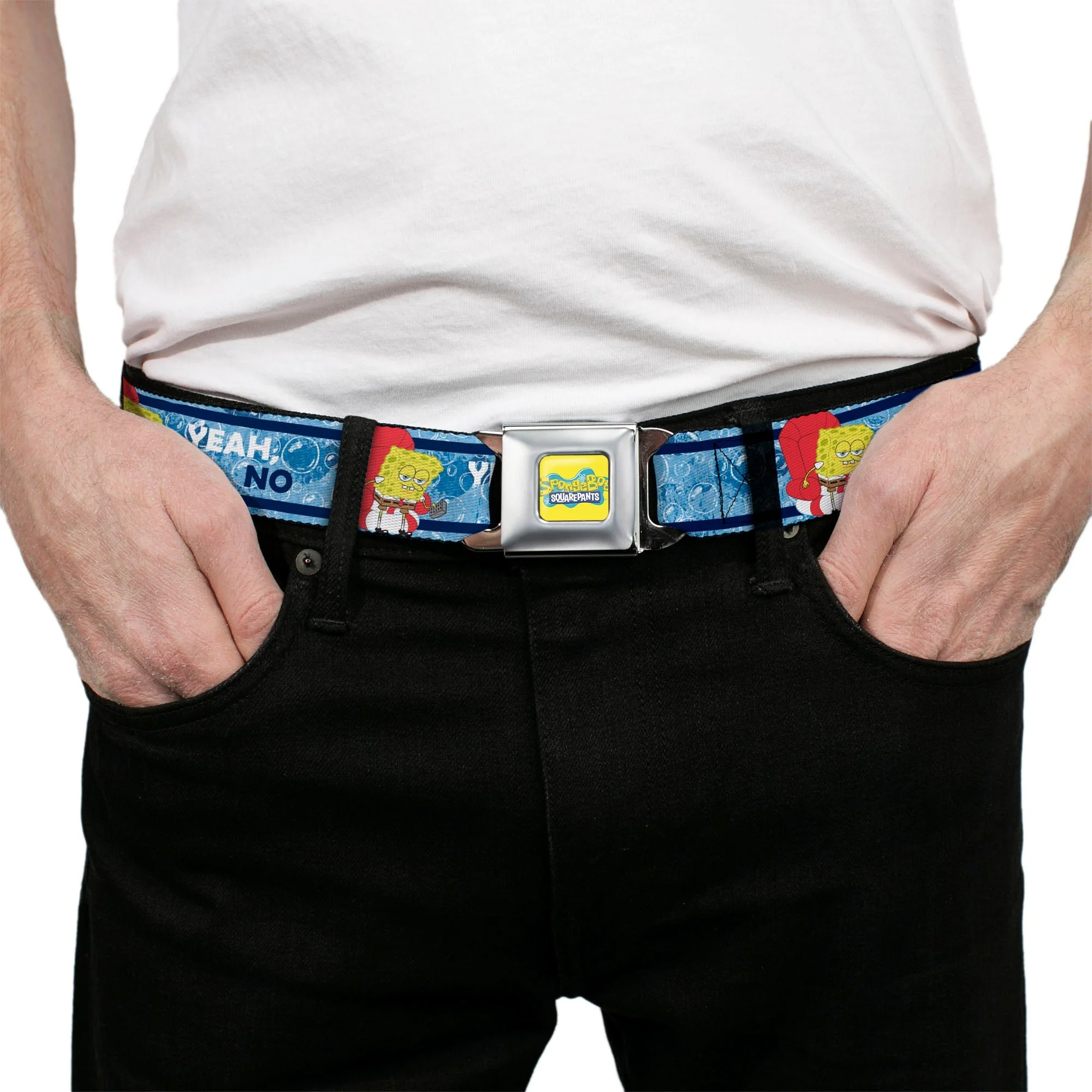 SpongeBob SquarePants Logo Seatbelt Belt Imma Head Out Pose Yellow and Blue - Image 3