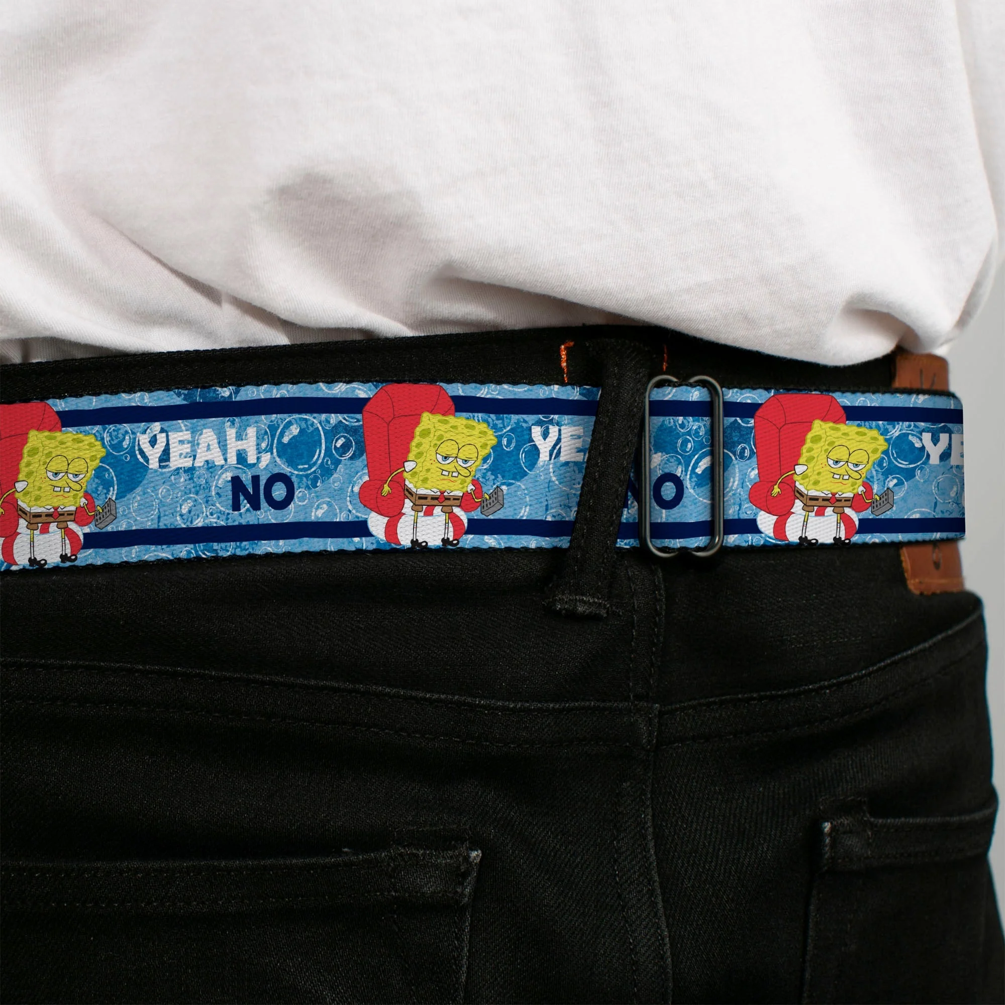 SpongeBob SquarePants Logo Seatbelt Belt Imma Head Out Pose Yellow and Blue - Image 4