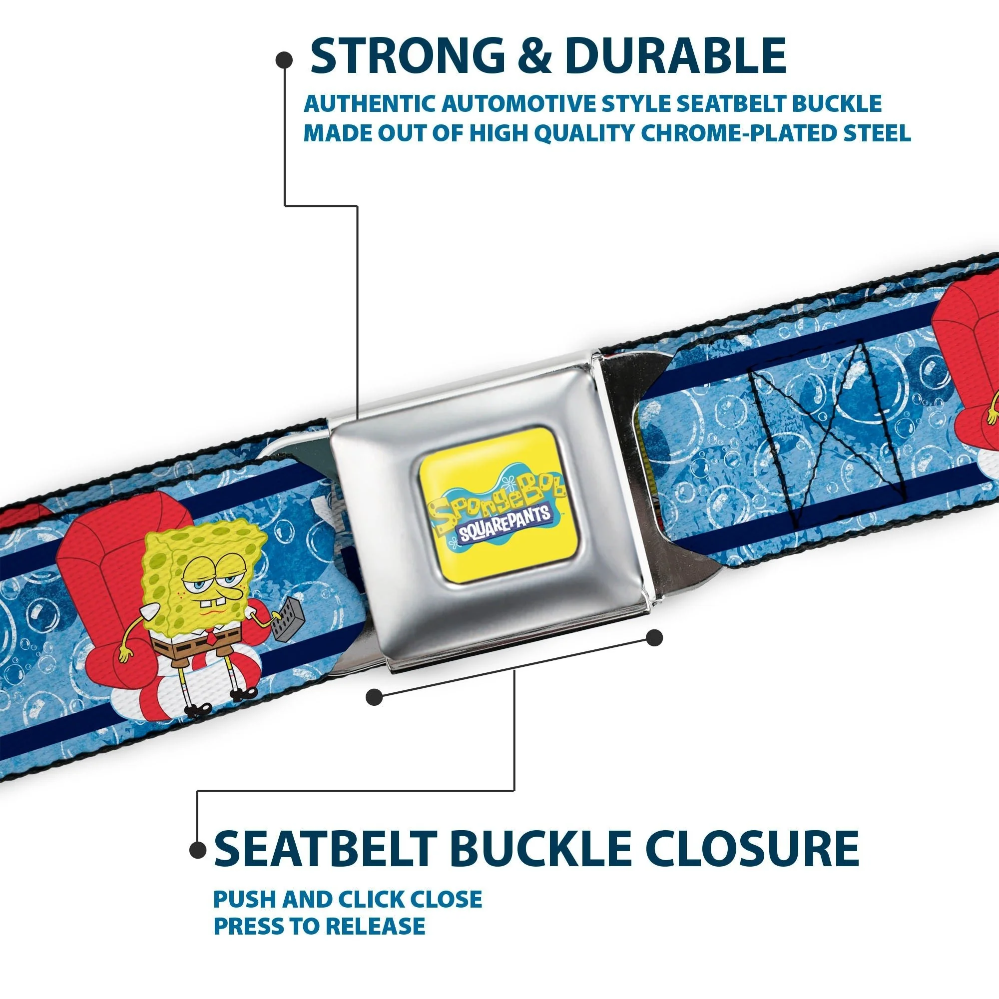 SpongeBob SquarePants Logo Seatbelt Belt Imma Head Out Pose Yellow and Blue - Image 7