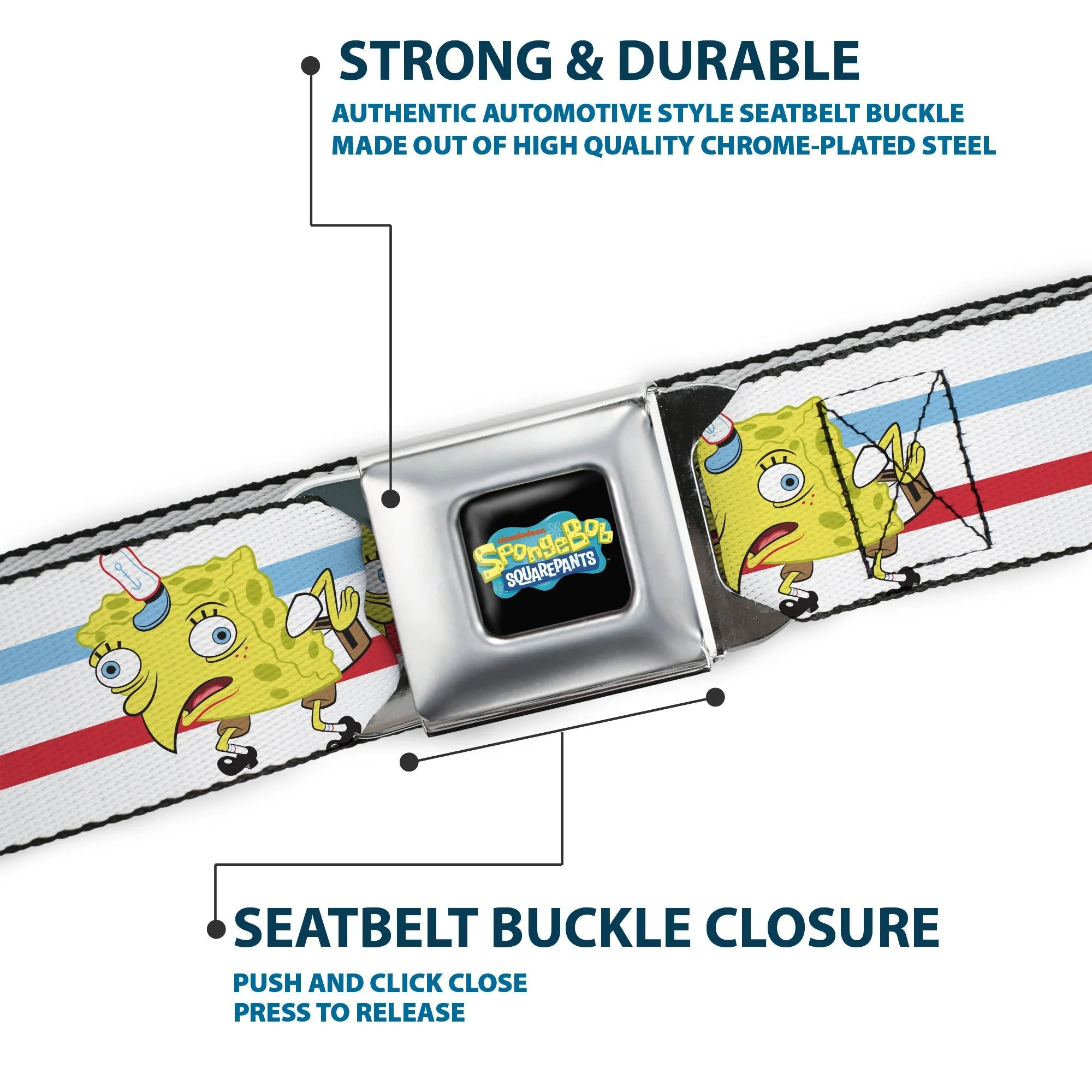 SpongeBob SquarePants Logo Seatbelt Belt Mocking Pose Stripe - Image 7