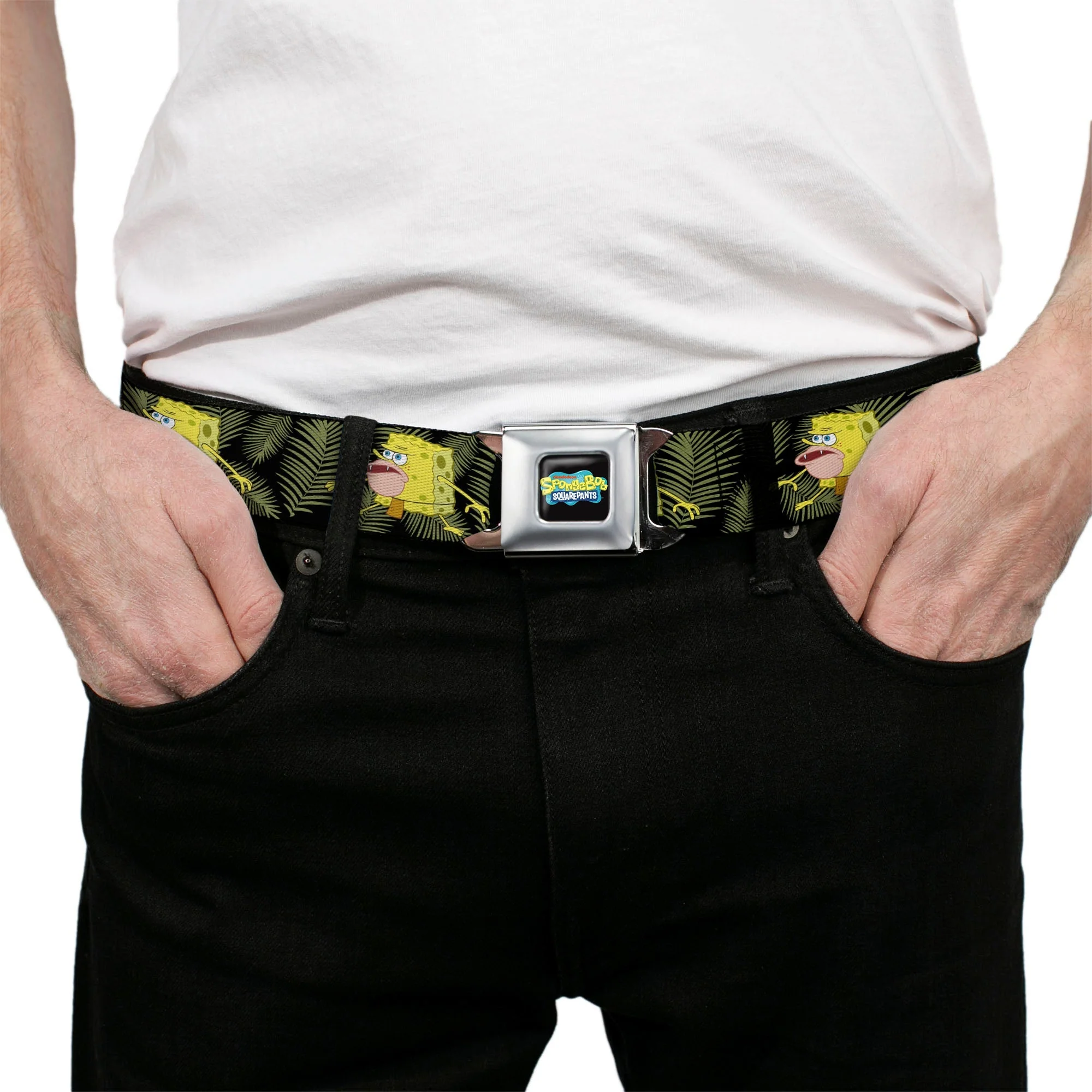 SpongeBob SquarePants Logo Seatbelt Belt Primitive Sponge Pose Black Green - Image 3
