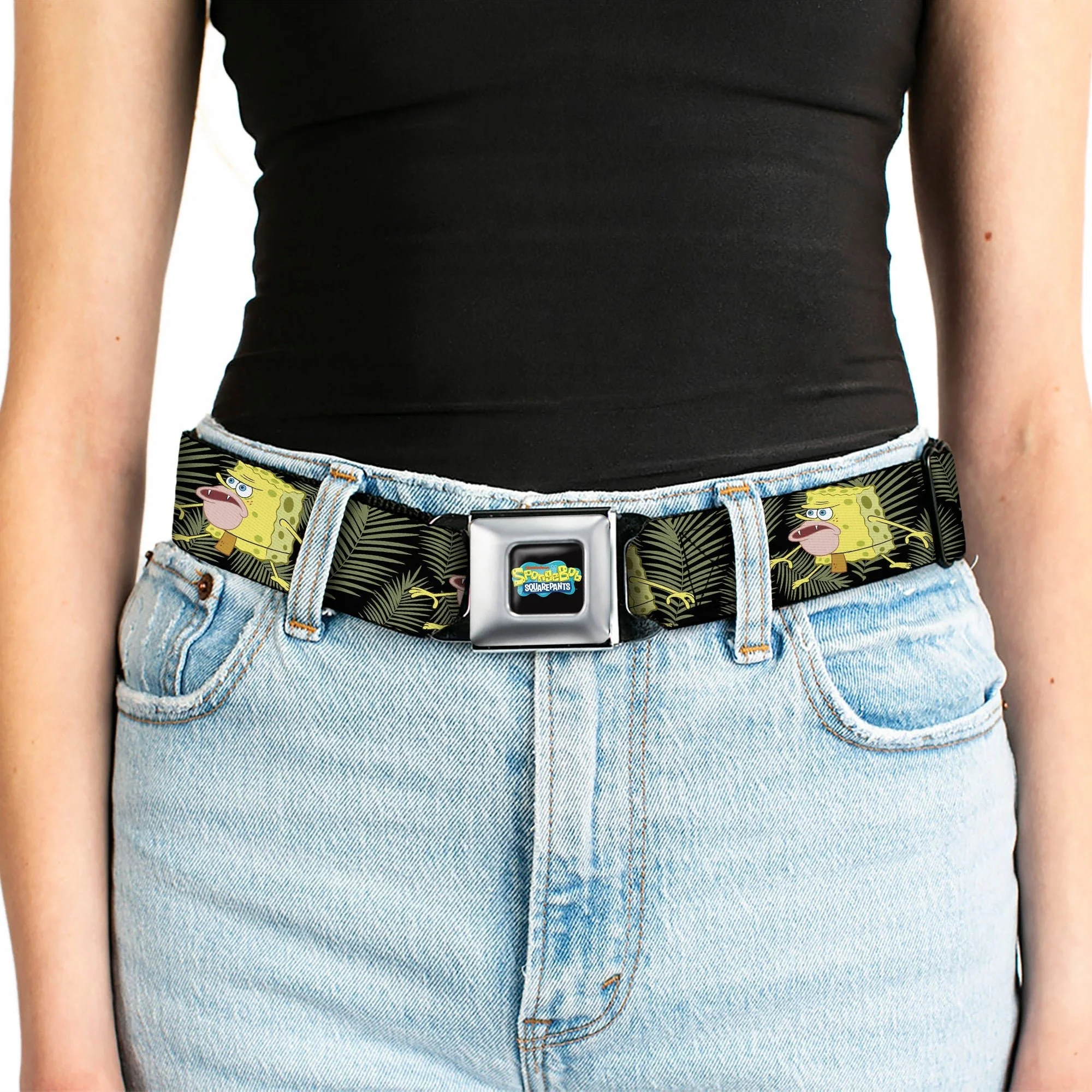 SpongeBob SquarePants Logo Seatbelt Belt Primitive Sponge Pose Black Green - Image 5