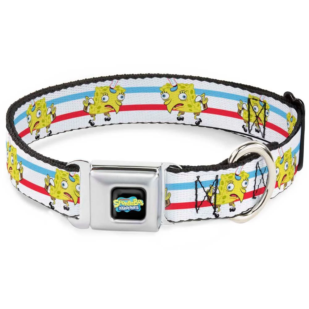 SpongeBob SquarePants Seatbelt Dog Collar Mocking SpongeBob Pose Stripe Black Full Color