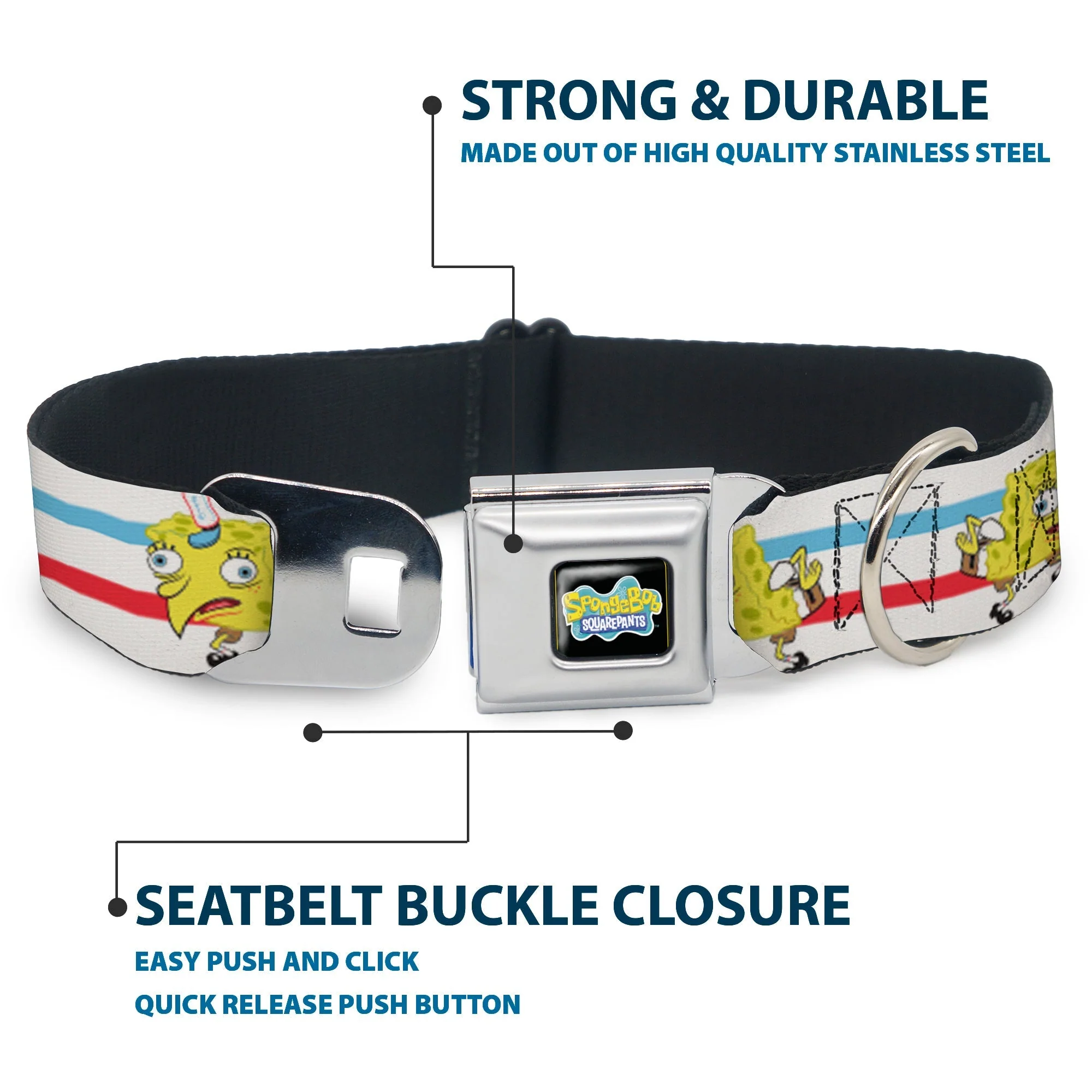SpongeBob SquarePants Seatbelt Dog Collar Mocking SpongeBob Pose Stripe Black Full Color - Image 4