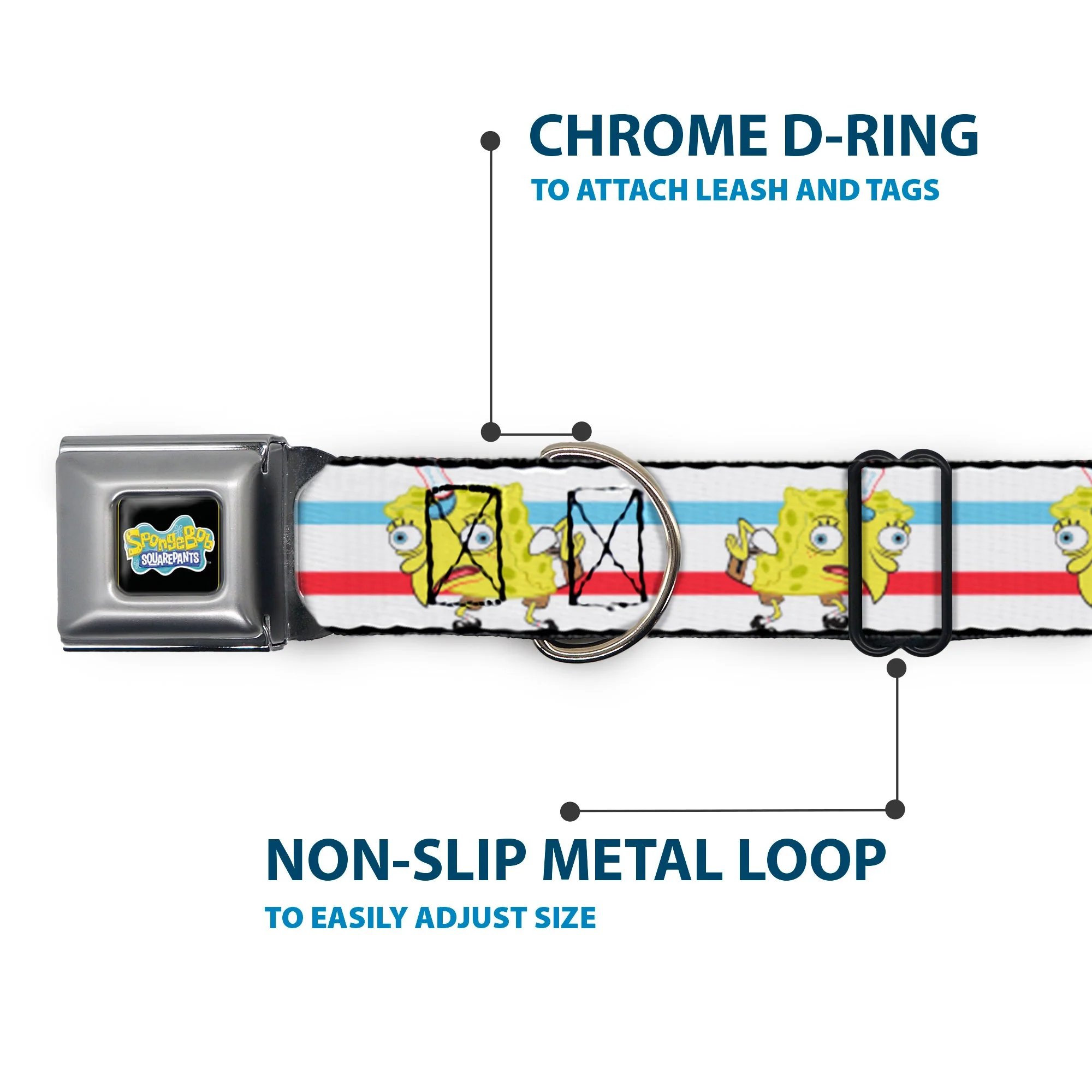 SpongeBob SquarePants Seatbelt Dog Collar Mocking SpongeBob Pose Stripe Black Full Color - Image 5