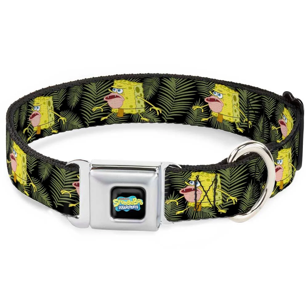 SpongeBob SquarePants Dog Collar Primitive Sponge Pose Full Color Seatbelt Buckle Black Green