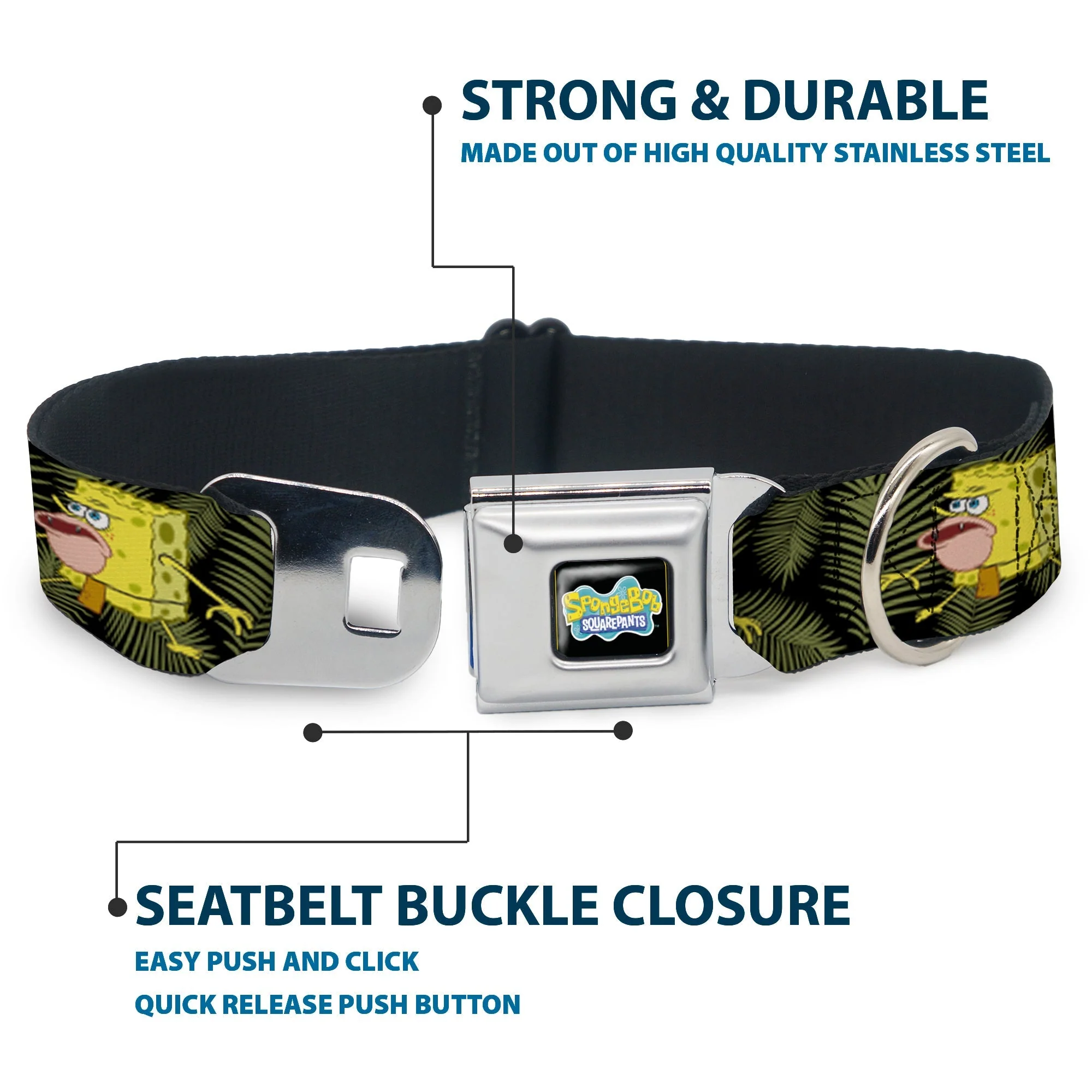 SpongeBob SquarePants Dog Collar Primitive Sponge Pose Full Color Seatbelt Buckle Black Green - Image 4