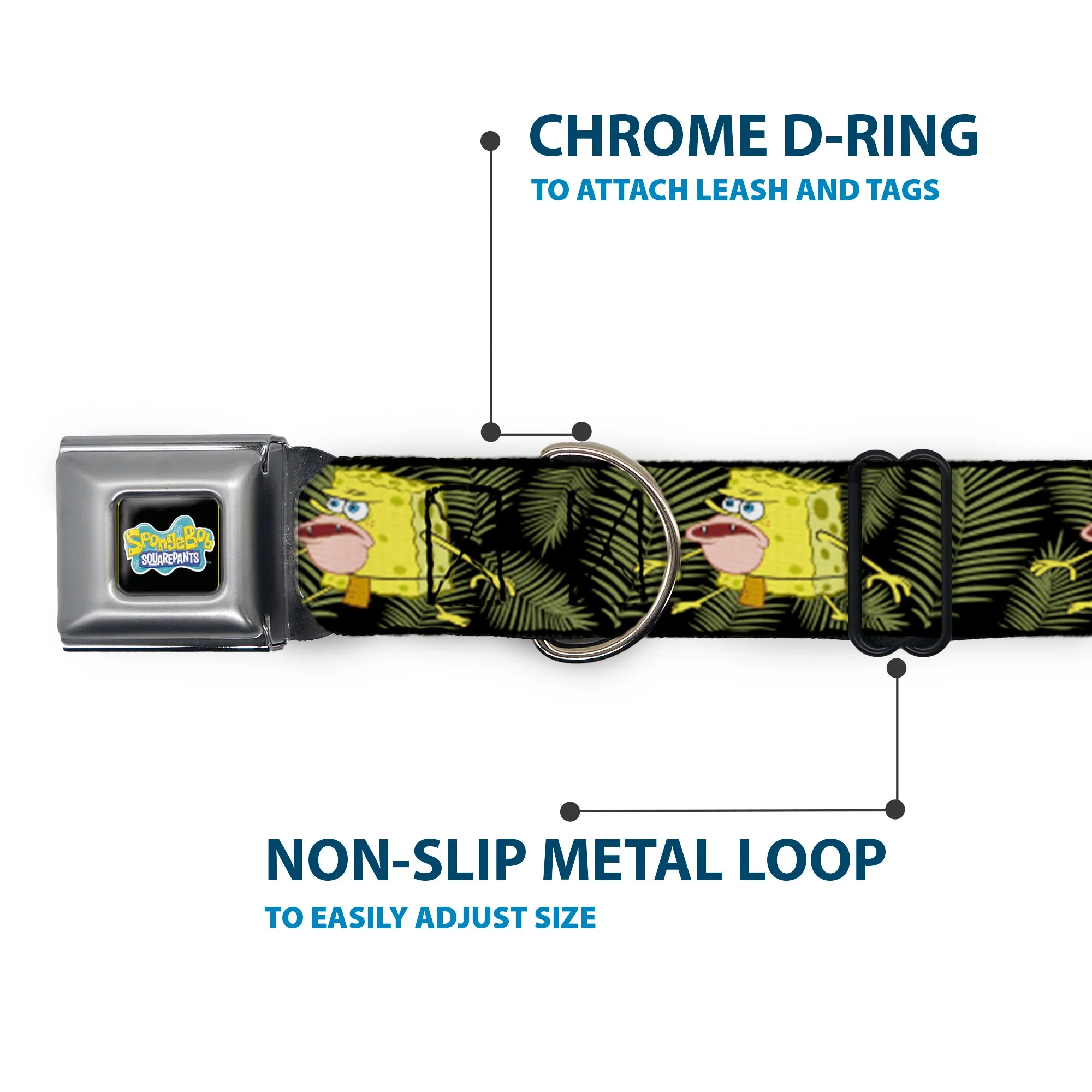 SpongeBob SquarePants Dog Collar Primitive Sponge Pose Full Color Seatbelt Buckle Black Green - Image 5