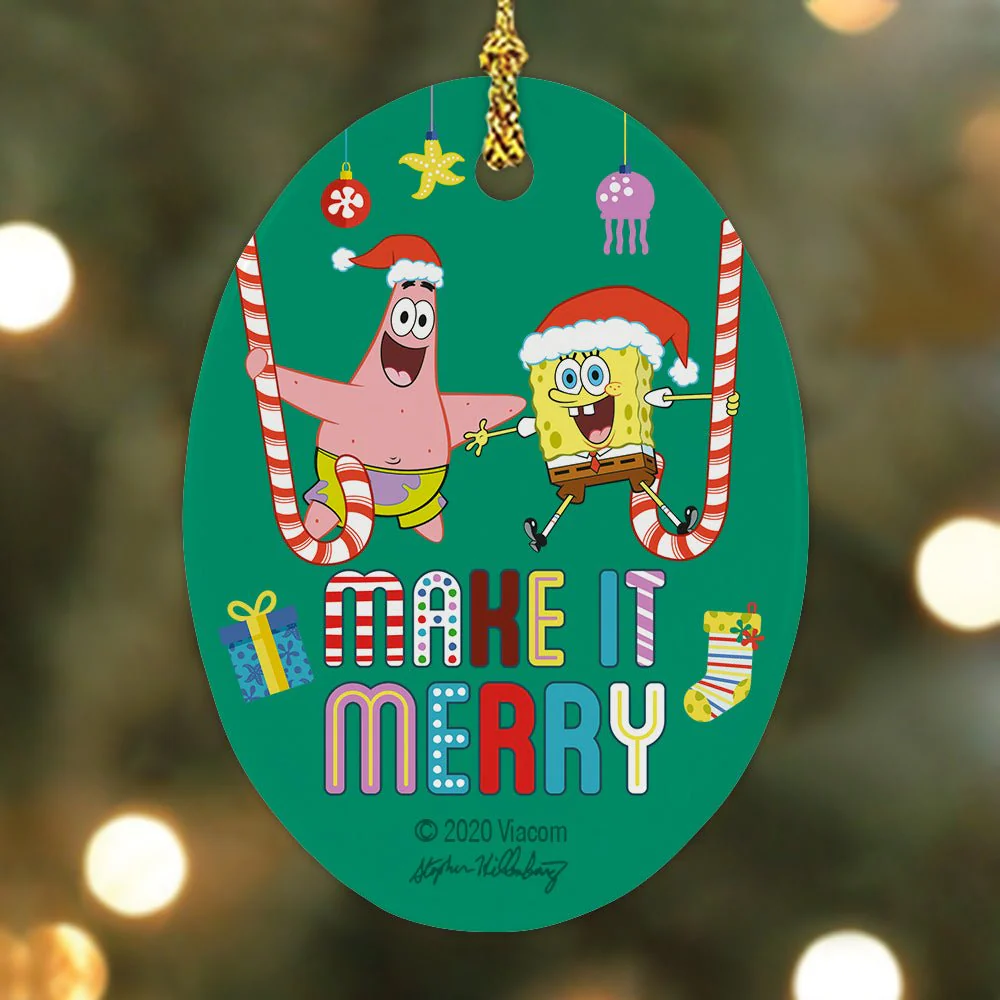SpongeBob SquarePants Make It Merry Oval Ceramic Ornament - Image 2