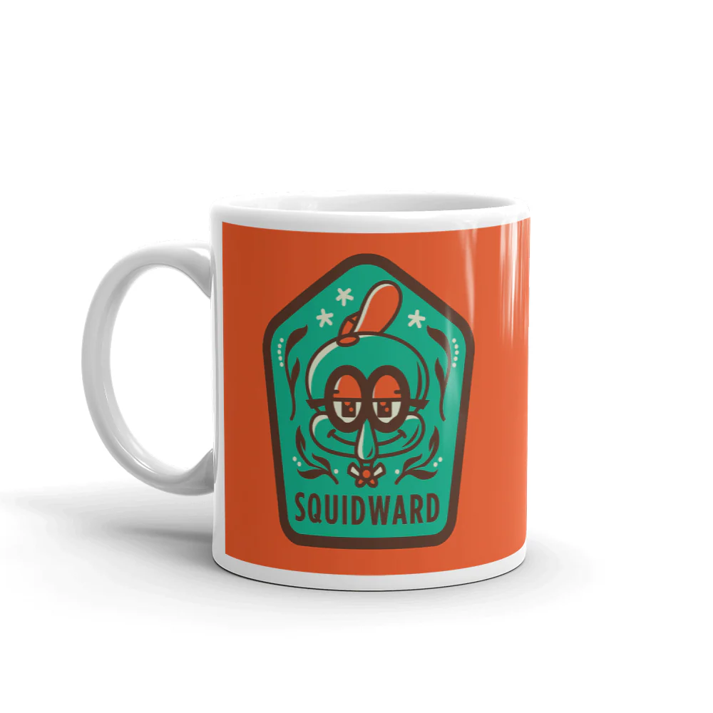 SpongeBob SquarePants Sponge on the Run Squidward Badge White Mug