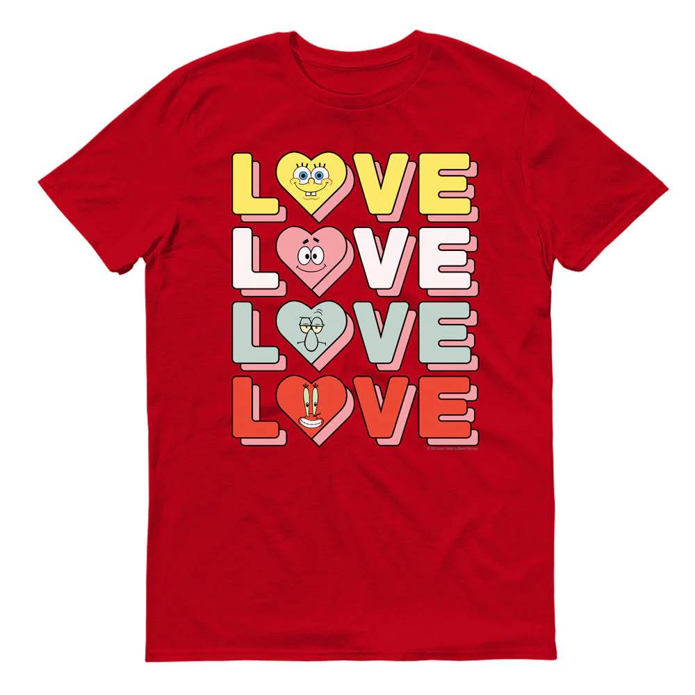 SpongeBob SquarePants Stacked Love Adult Short Sleeve T-Shirt - Image 3