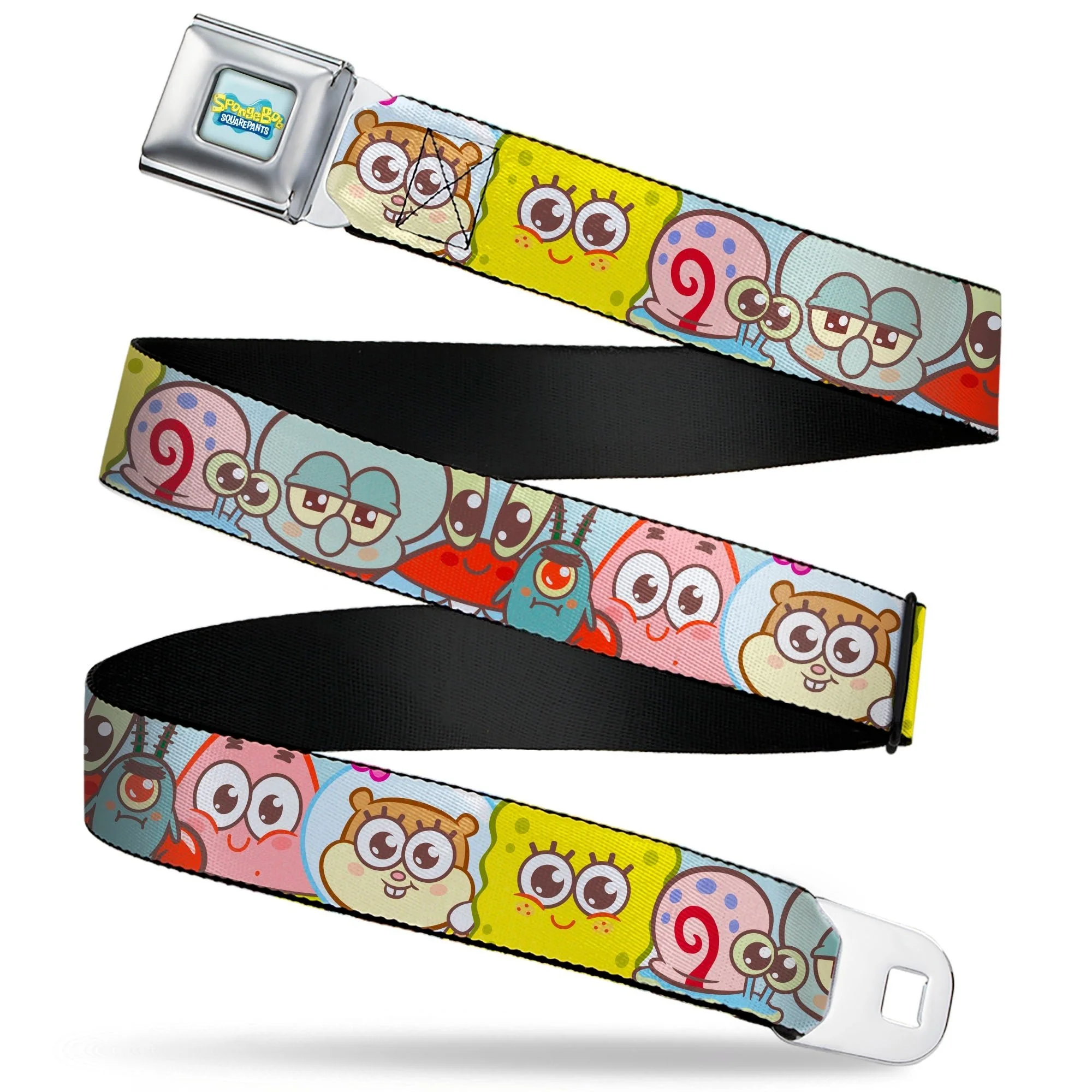SpongeBob SquarePants Seatbelt Belt Title Logo & Friends Faces Full Color Light Blue Webbing