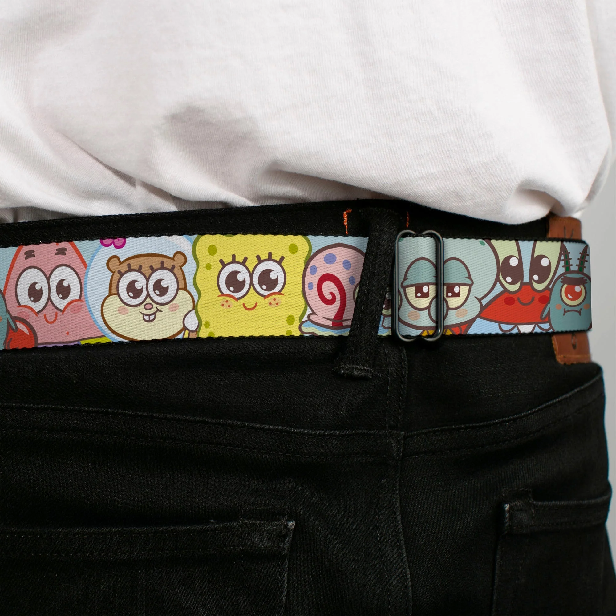 SpongeBob SquarePants Seatbelt Belt Title Logo & Friends Faces Full Color Light Blue Webbing - Image 4