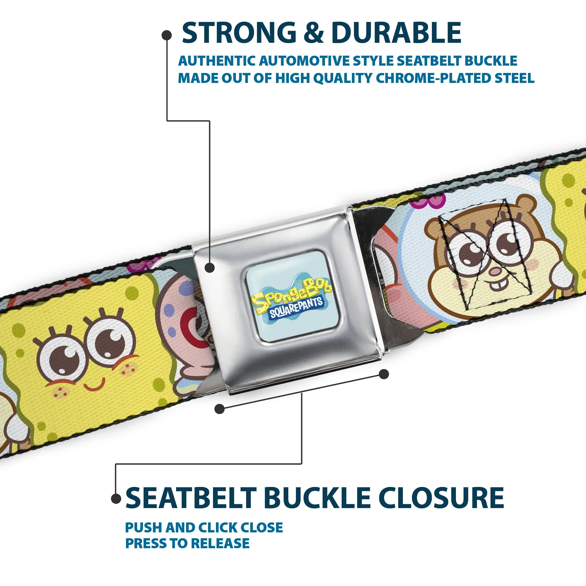 SpongeBob SquarePants Seatbelt Belt Title Logo & Friends Faces Full Color Light Blue Webbing - Image 7
