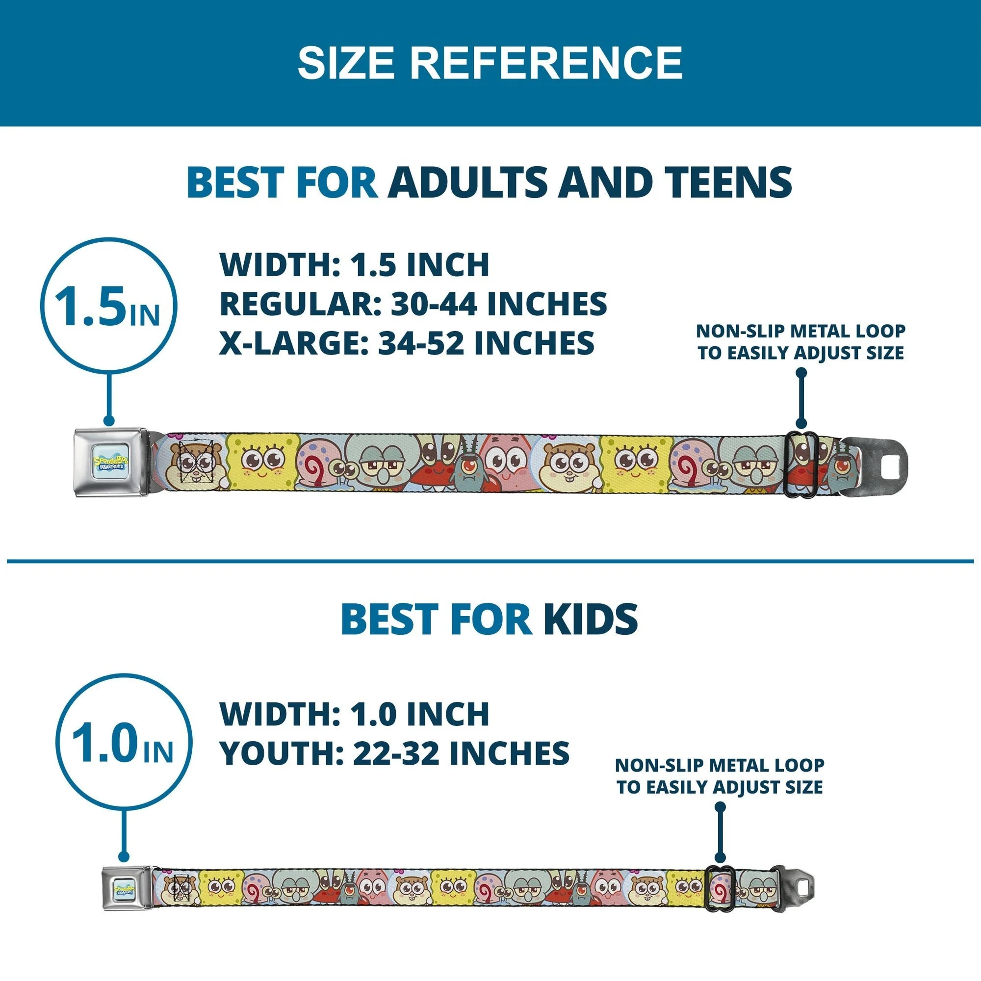 SpongeBob SquarePants Seatbelt Belt Title Logo & Friends Faces Full Color Light Blue Webbing - Image 8