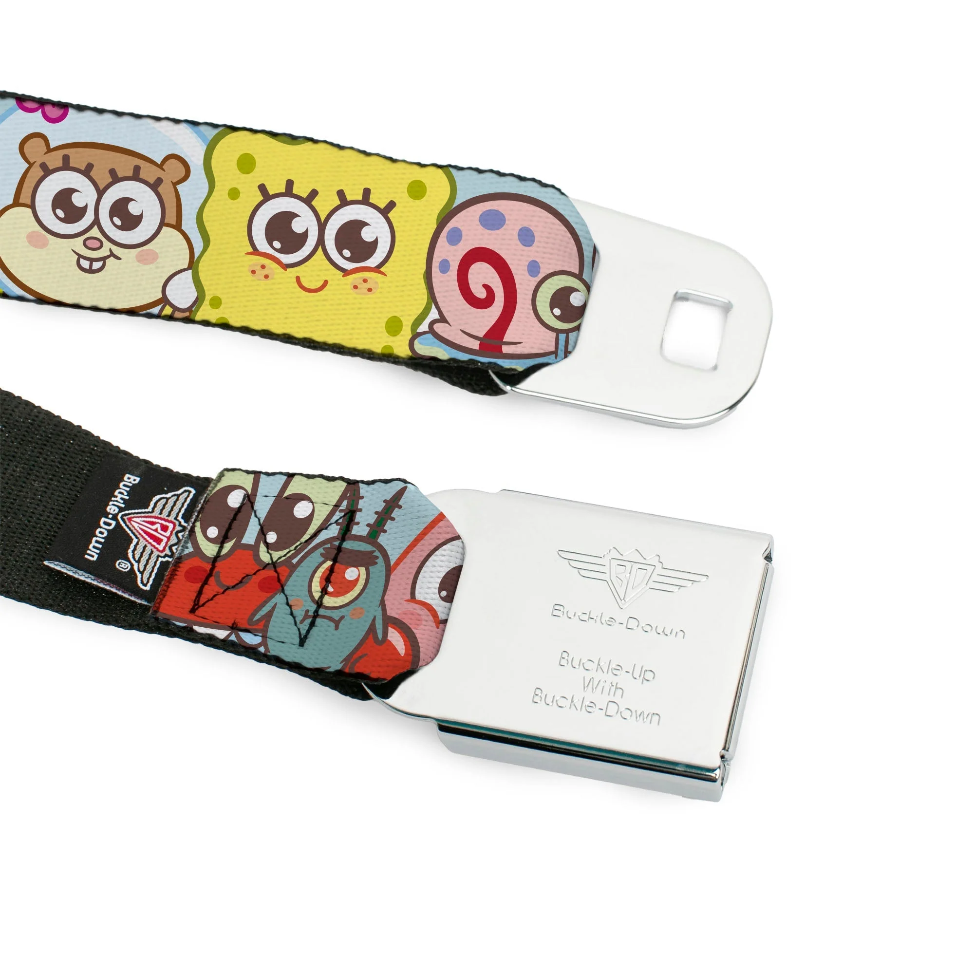 SpongeBob SquarePants Seatbelt Belt Title Logo & Friends Faces Full Color Light Blue Webbing - Image 9