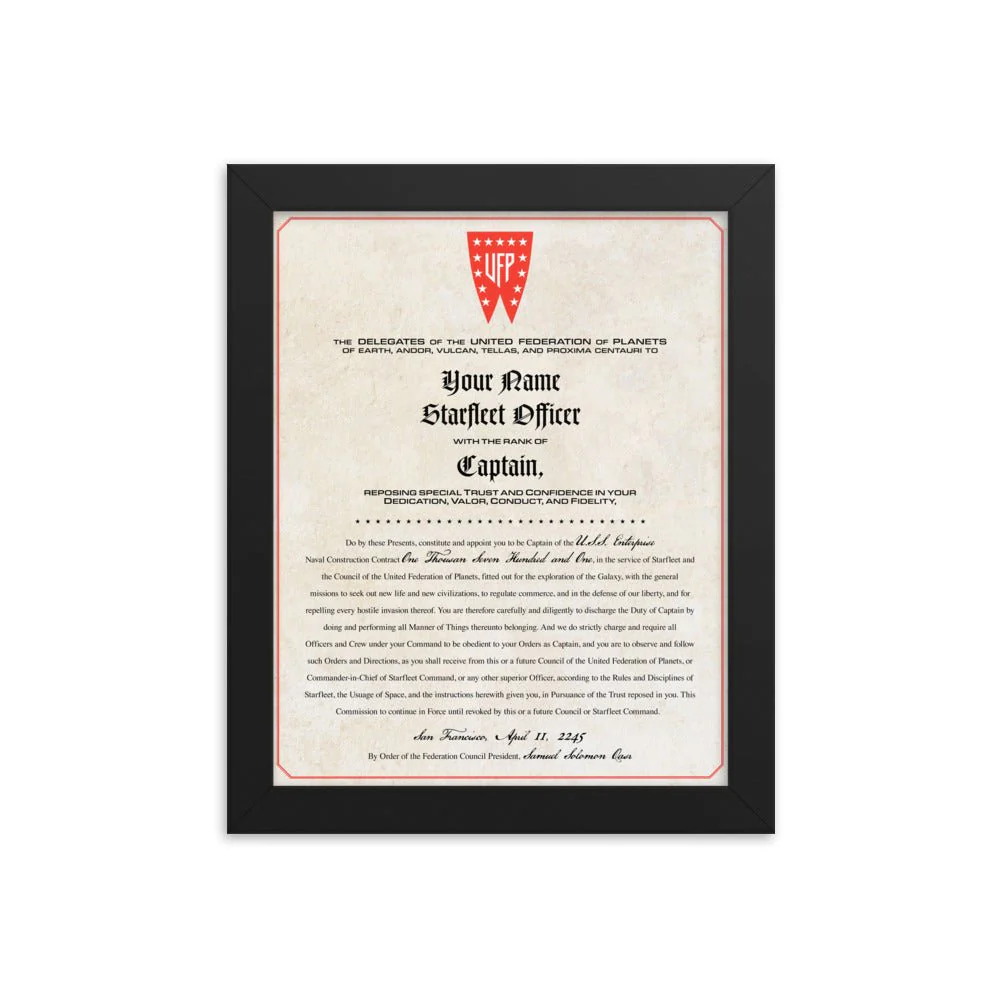 Star Trek: The Original Series Personalized Captain's Assignment Letter U.S.S. Enterprise NCC-1701