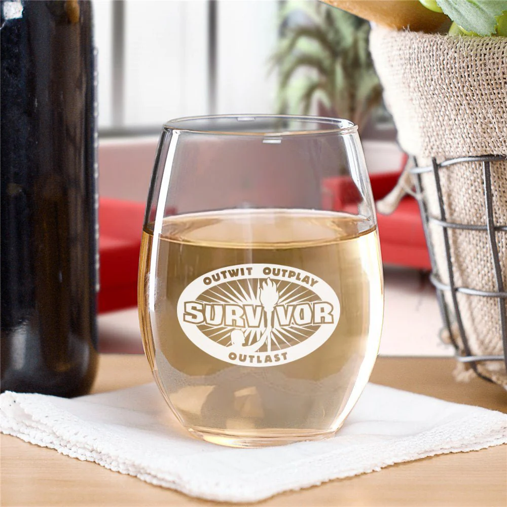 Survivor Outwit, Outplay, Outlast Logo Laser Engraved Stemless Wine Glass - Image 2