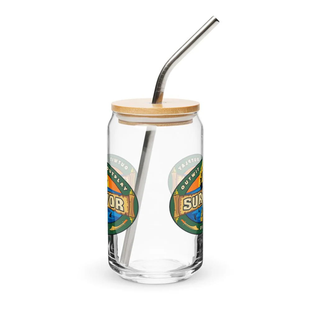 Survivor Season 49 Logo Can-Shaped Glass with Lid and Straw - Image 3