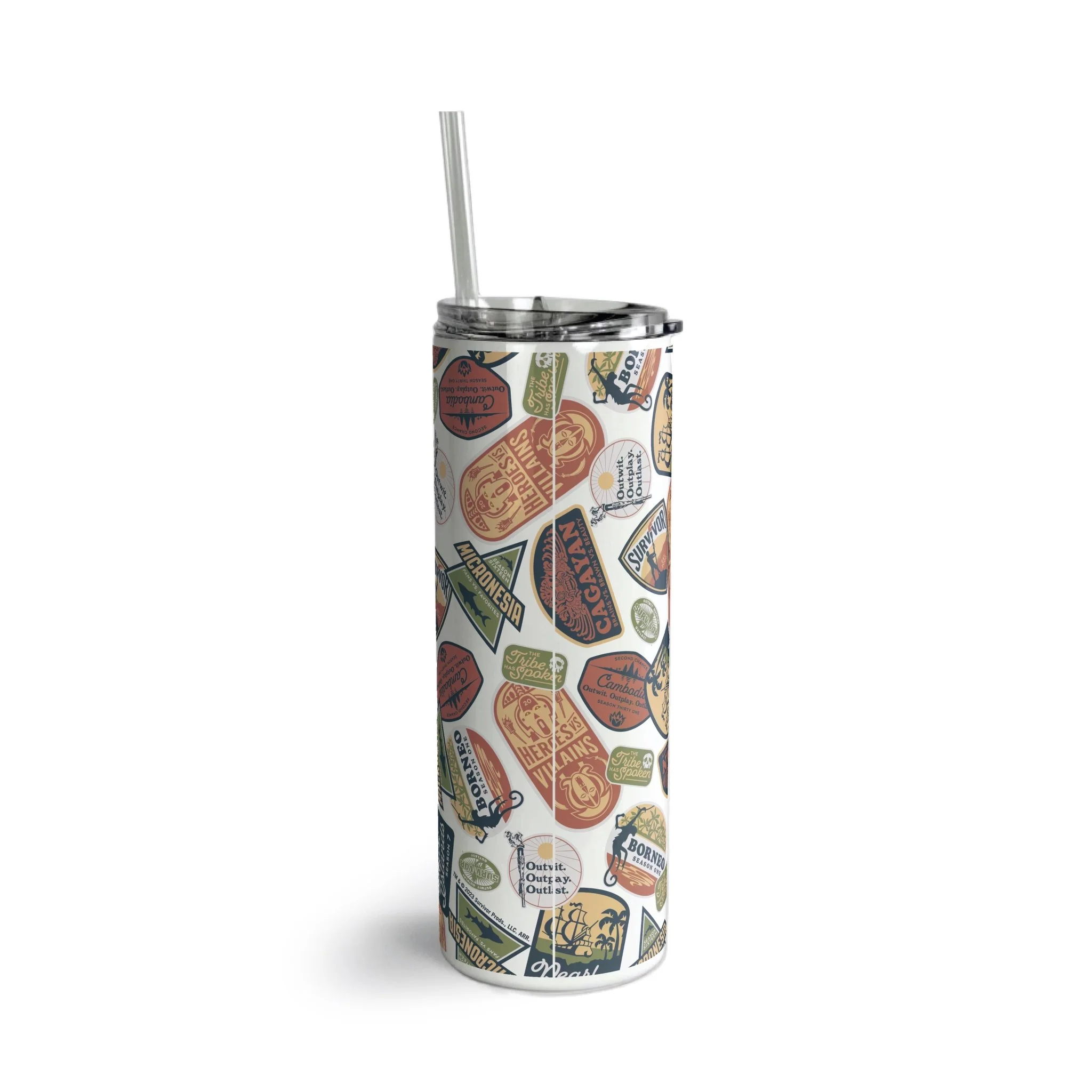 Survivor Seasons Pattern Skinny Tumbler - Image 3