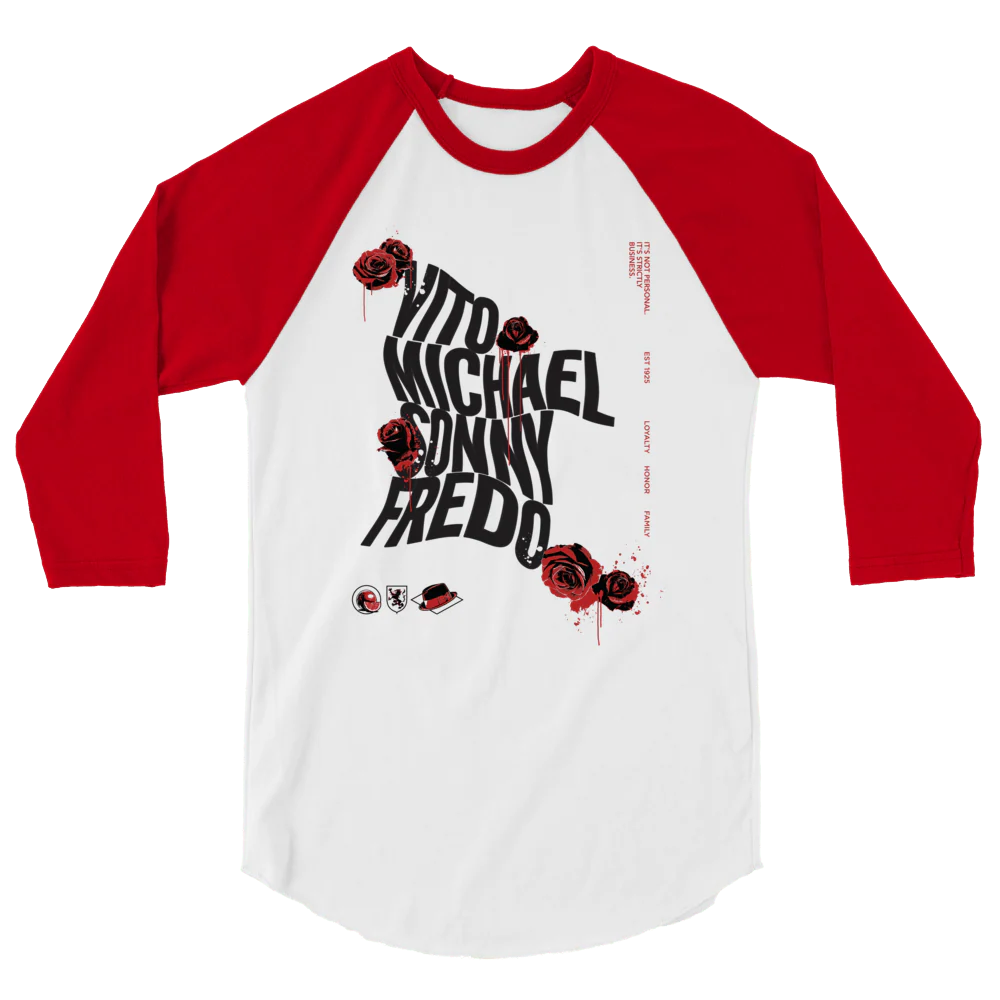 The Godfather Names Unisex 3/4 Sleeve Raglan Shirt - Image 5