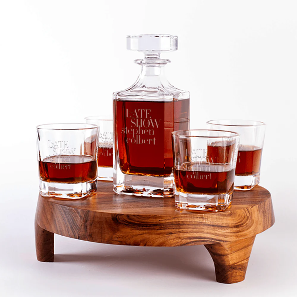 The Late Show with Stephen Colbert Decanter With 4 Rocks Glasses