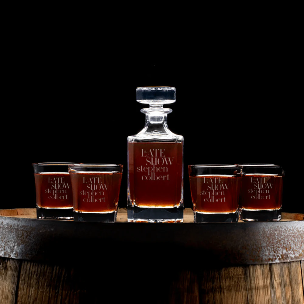 The Late Show with Stephen Colbert Decanter With 4 Rocks Glasses - Image 2
