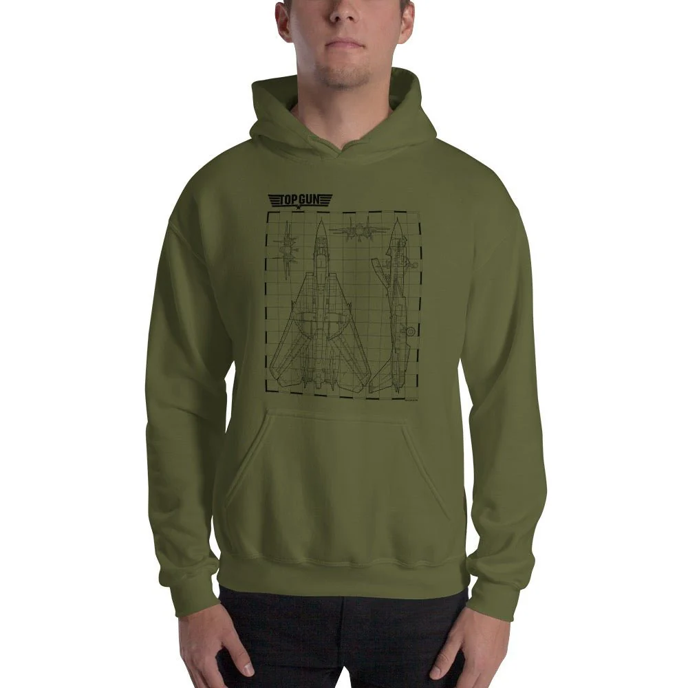 Top Gun Fighter Jet Schematics Hooded Sweatshirt - Image 2