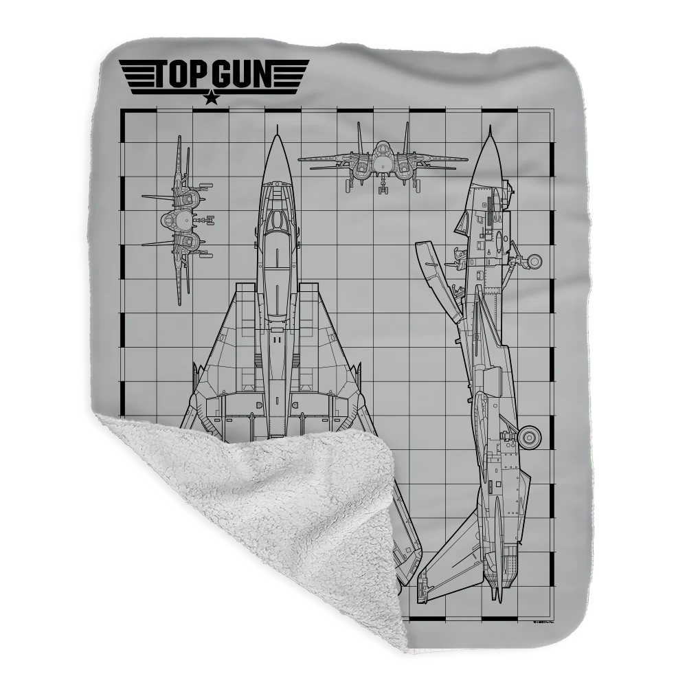 Top Gun Fighter Jet Schematics Sherpa Blanket - Image 2