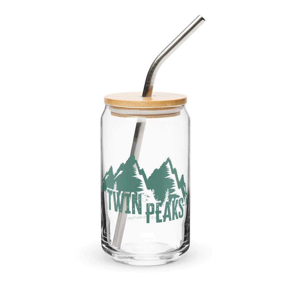 Twin Peaks Mountain View Can-Shaped Glass with Lid and Straw
