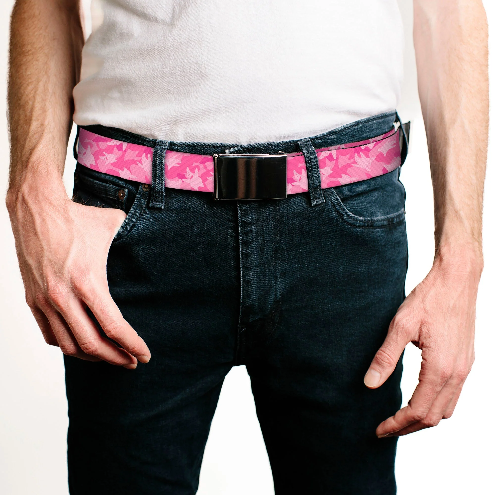 SpongeBob SquarePants Web Belt Patrick Star Poses Scattered Tonal Pinks Black Buckle Adjustable - Image 2
