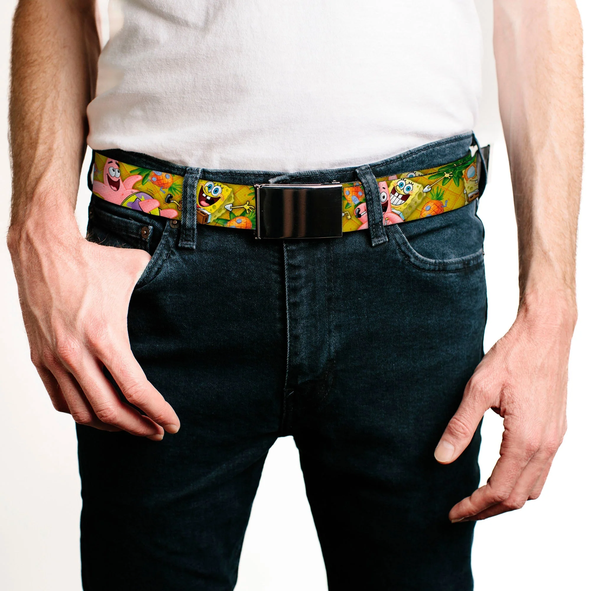 SpongeBob SquarePants & Patrick Starfish Web Belt Starfish Poses Pineapple Gold Webbing Black Buckle - Image 2
