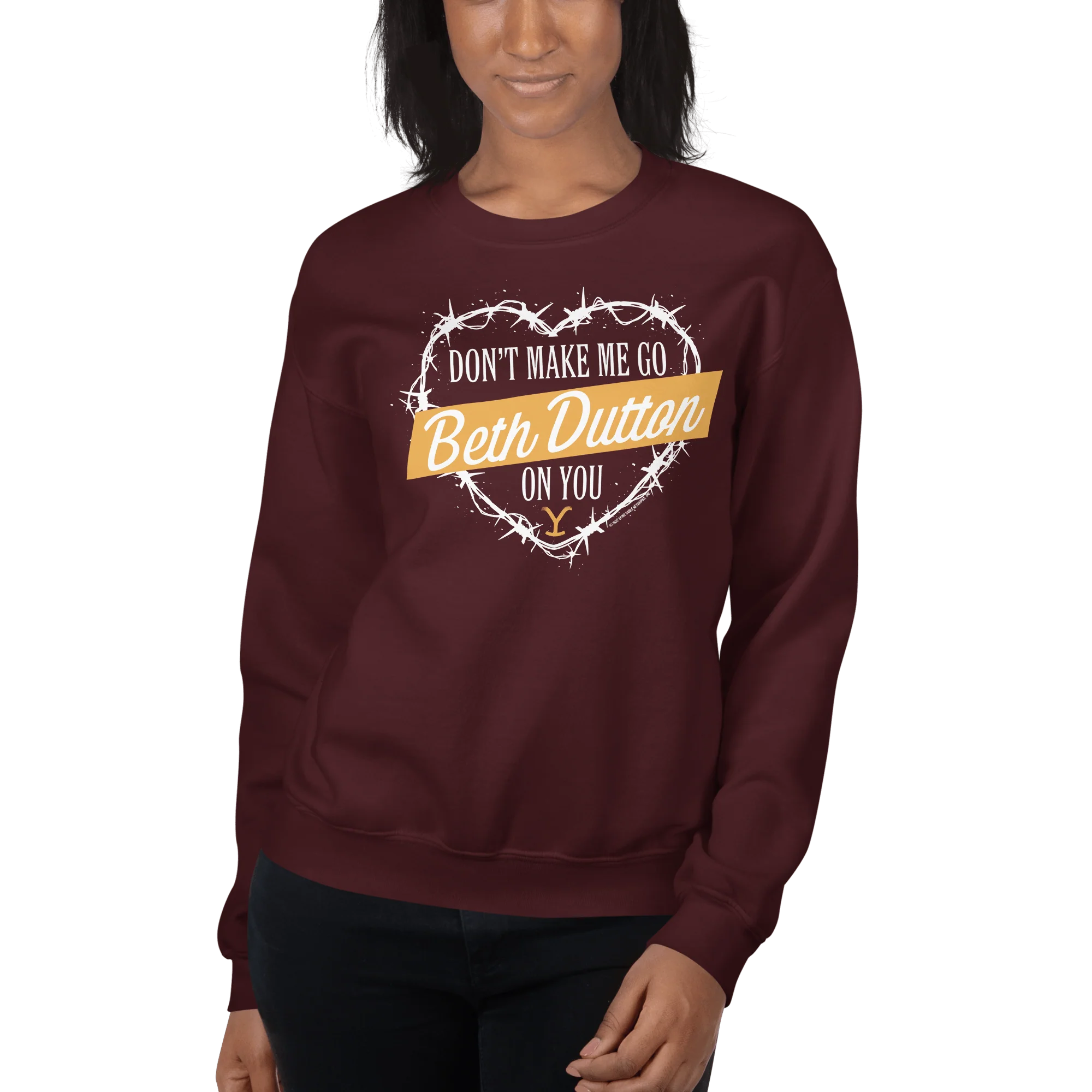 Yellowstone Don't Make Me Go Beth Dutton On You Heart Fleece Crewneck Sweatshirt - Image 3