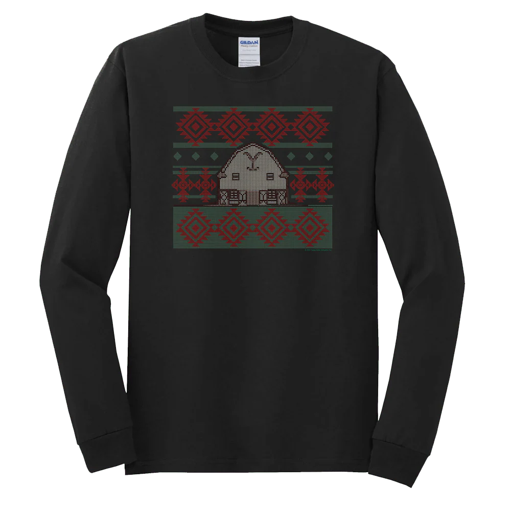 Yellowstone Dutton Ranch Two Color Holiday Barn Adult Long Sleeve T-Shirt