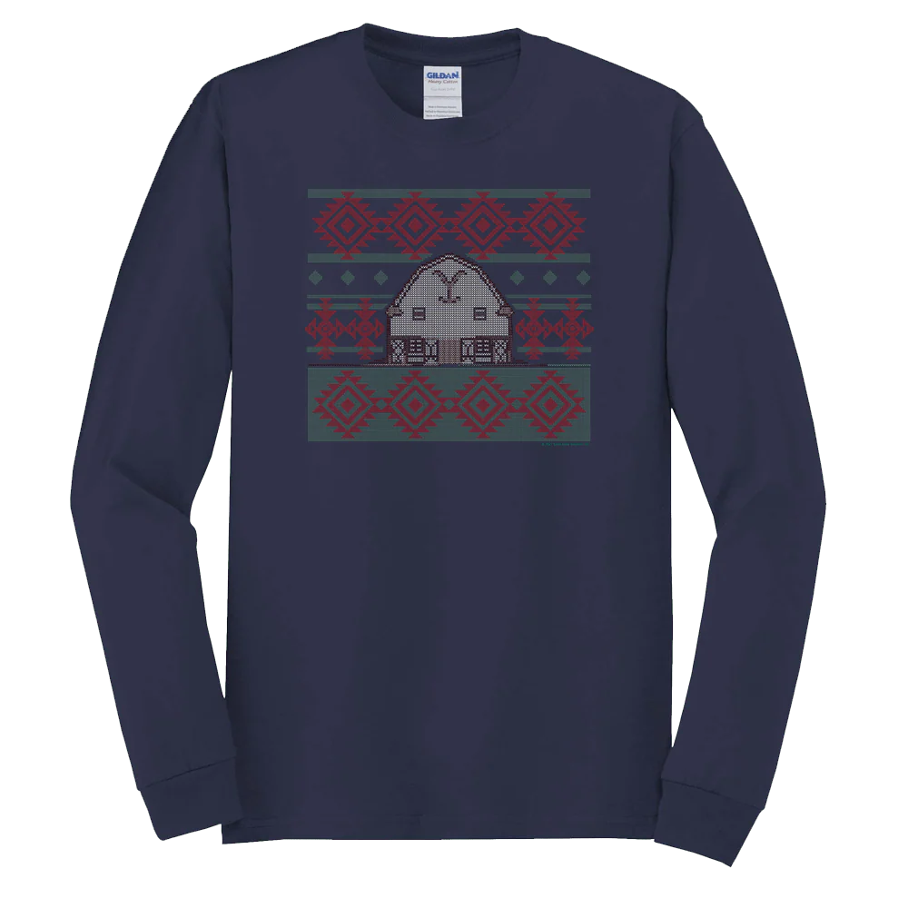 Yellowstone Dutton Ranch Two Color Holiday Barn Adult Long Sleeve T-Shirt - Image 2