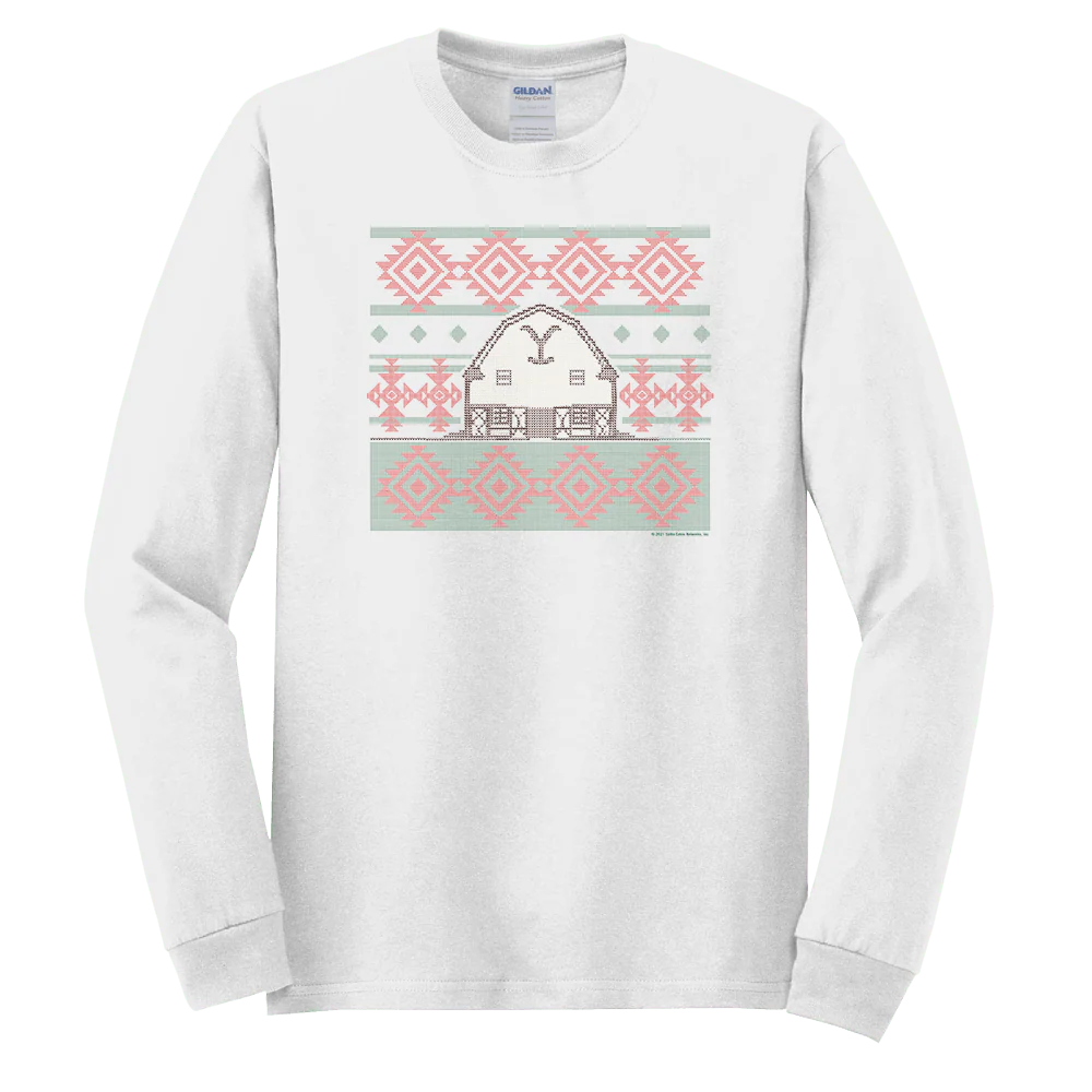 Yellowstone Dutton Ranch Two Color Holiday Barn Adult Long Sleeve T-Shirt - Image 3