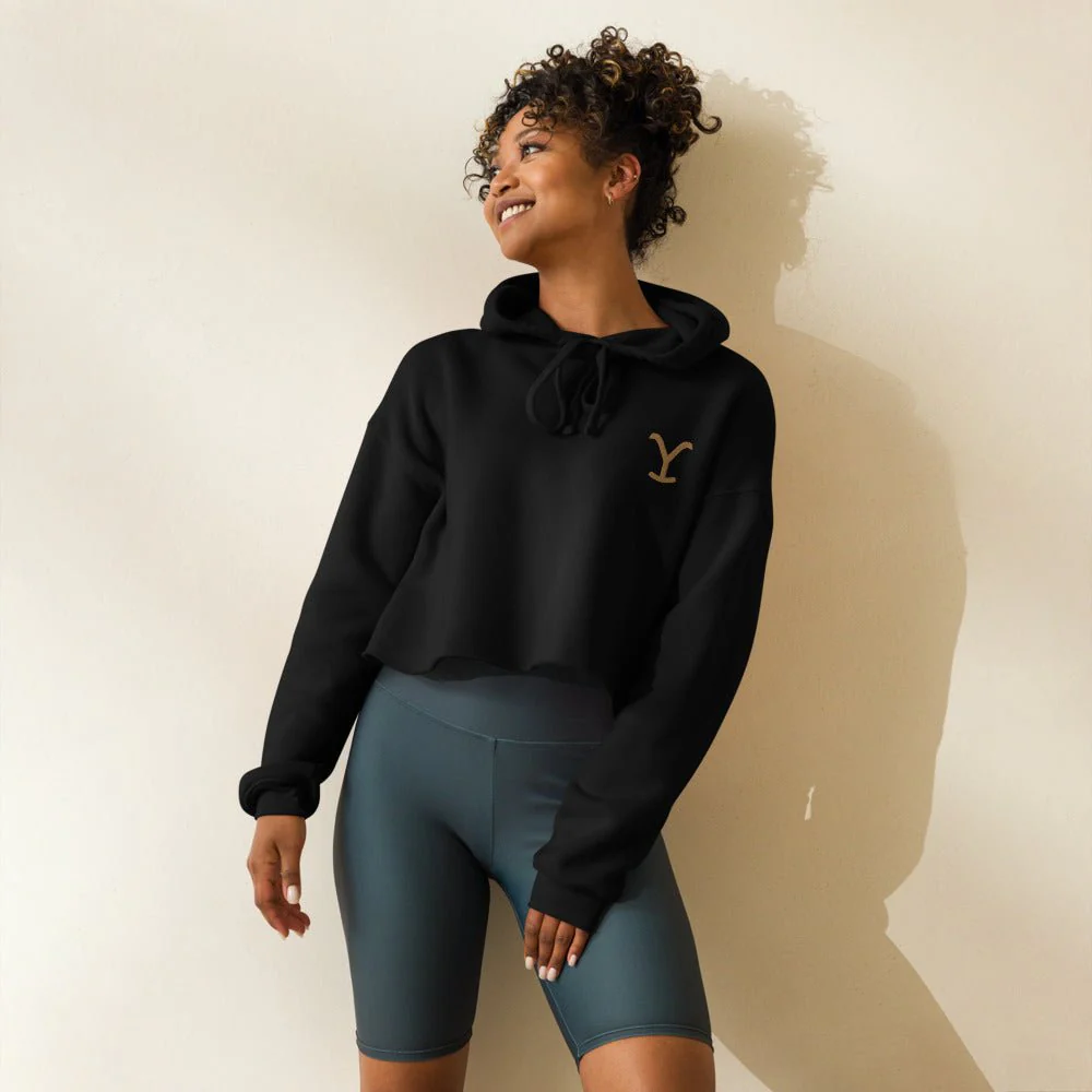 Yellowstone Logo Embroidered Crop Hoodie - Image 2