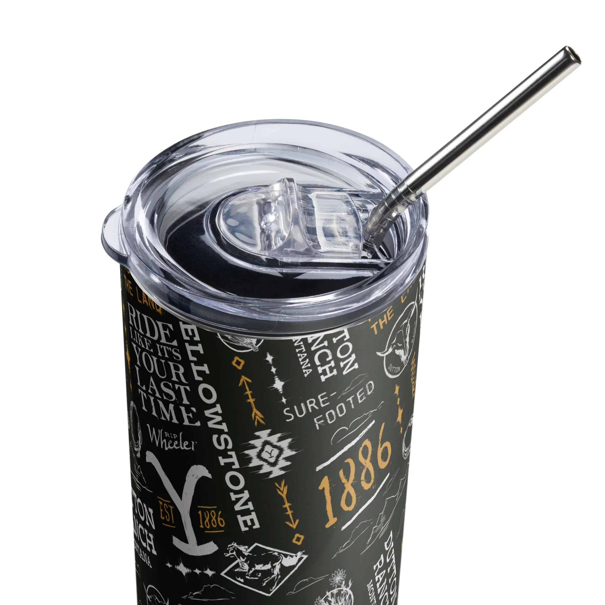 Yellowstone Logo Pattern Stainless Steel Tumbler with Straw - Image 4