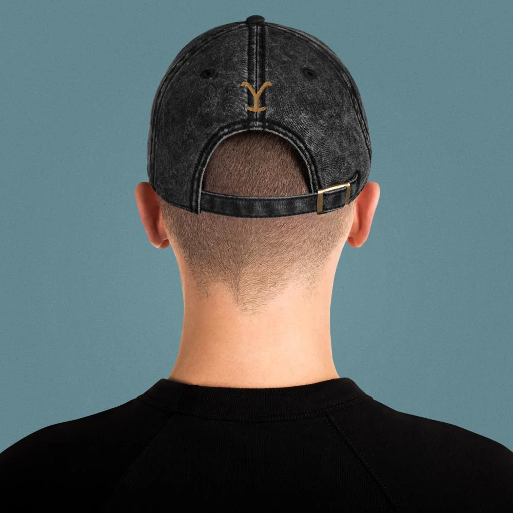 Yellowstone Dutton Ranch Patch Vintage Black Denim Cap - Image 5