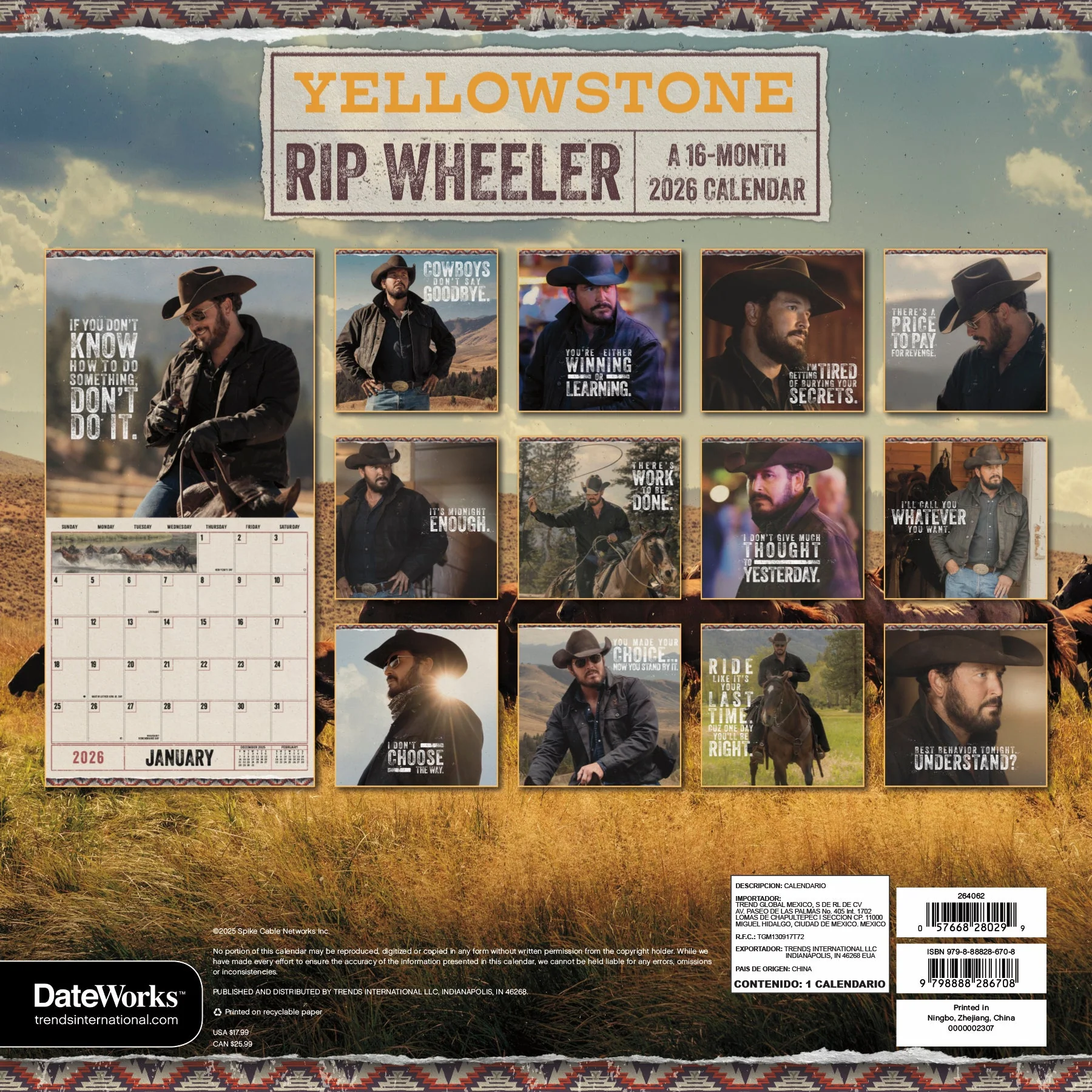 Yellowstone: Rip Wheeler 2026 Wall Calendar - Image 2