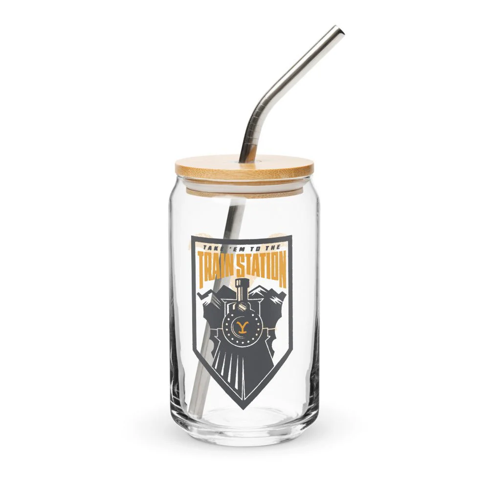Yellowstone Take 'Em To The Train Station Badge Can Shaped Glass