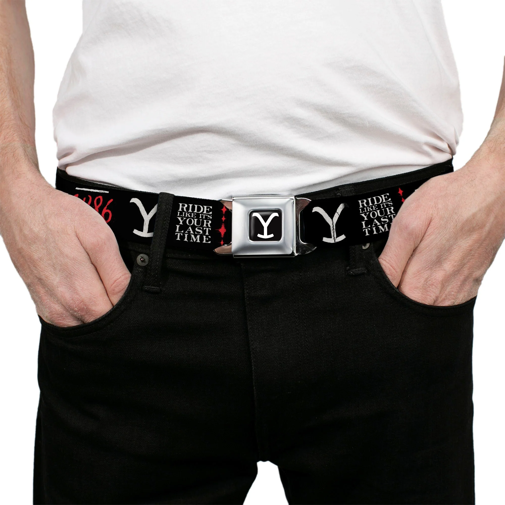 Yellowstone Dutton Ranch 1886 Icons Logo Seatbelt Belt - Image 3