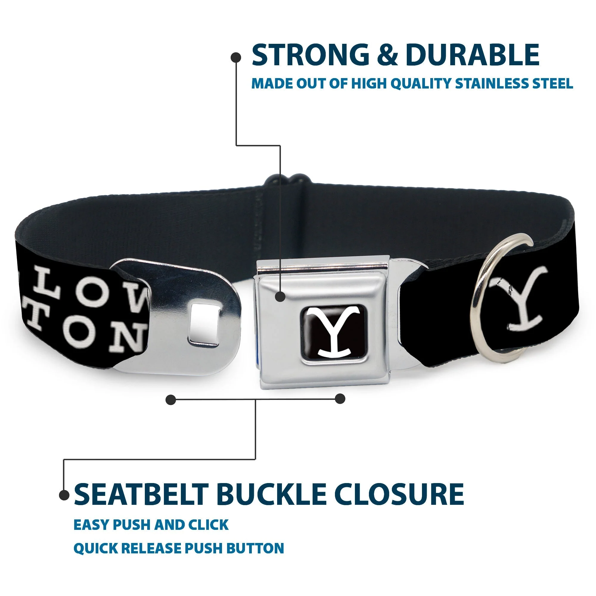 Yellowstone Dutton Ranch Y Logo Seatbelt Buckle Dog Collar - Image 4