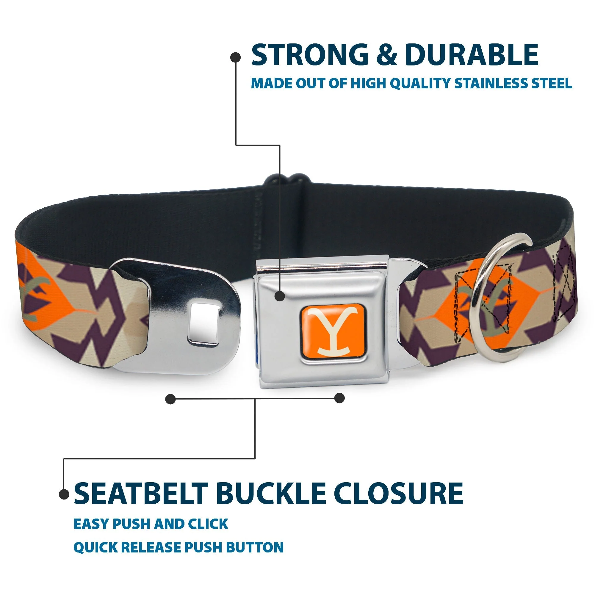 Yellowstone Y Logo Weathered Tribal Seatbelt Buckle Dog Collar - Image 4